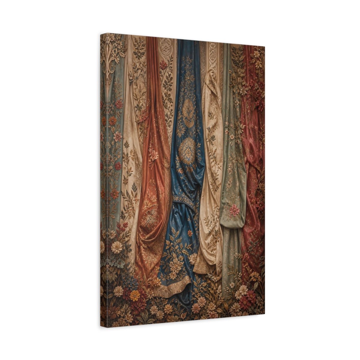 Vintage Embroidered Fabric Tapestry Canvas Wall Art Print – Opulent Living Room, Above Sofa - YesArtYes