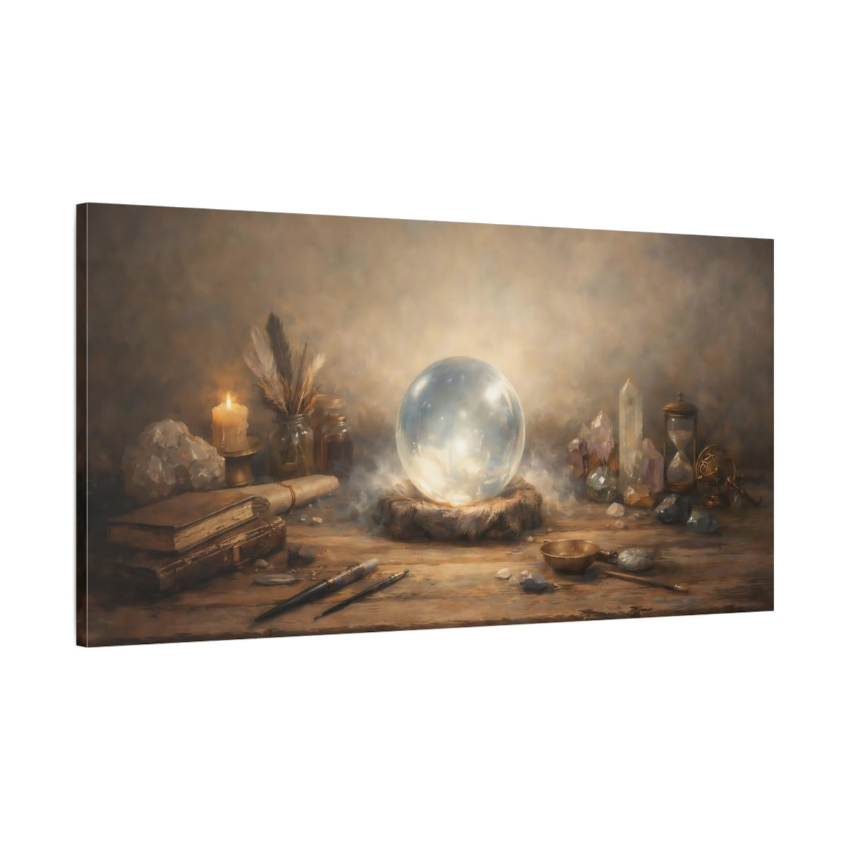 Side Mockup 1. Vintage Crystal Ball Mystical Glow shown as stretched canvas wall art