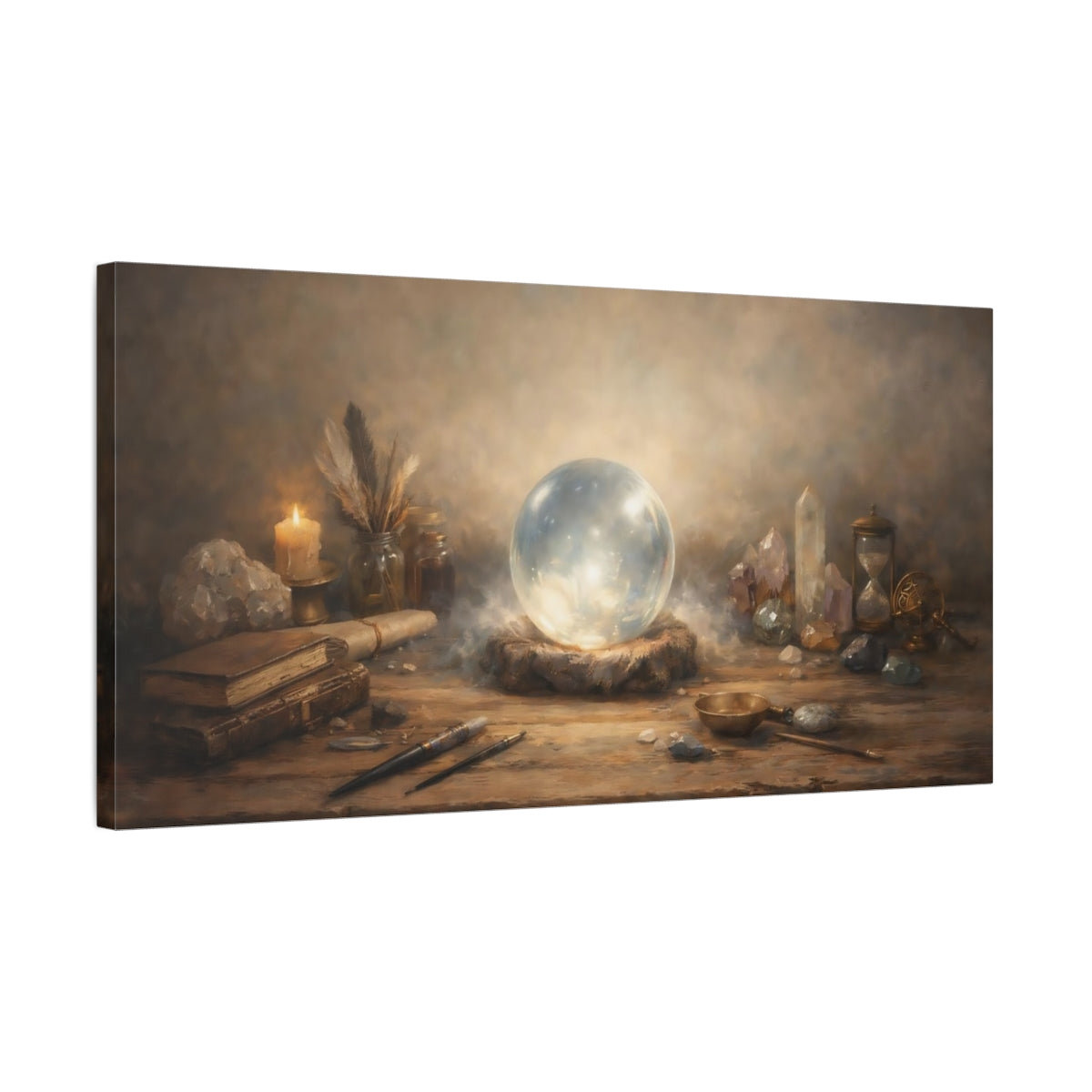 Side Mockup 2. Vintage Crystal Ball Mystical Glow shown as stretched canvas wall art