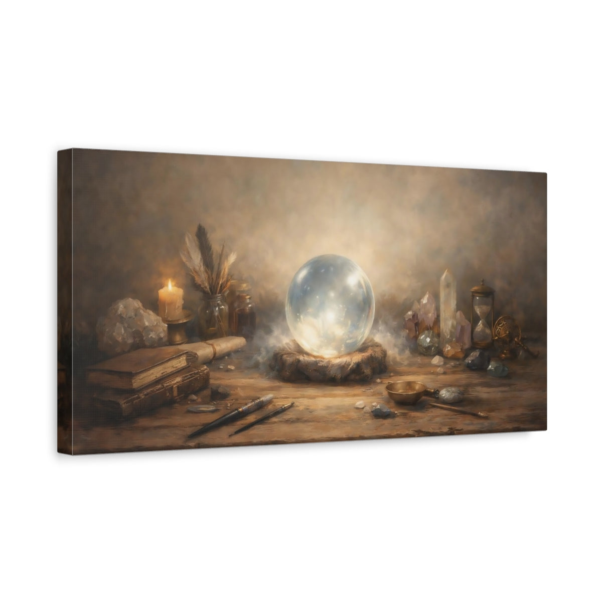 Side Mockup 3. Vintage Crystal Ball Mystical Glow shown as stretched canvas wall art