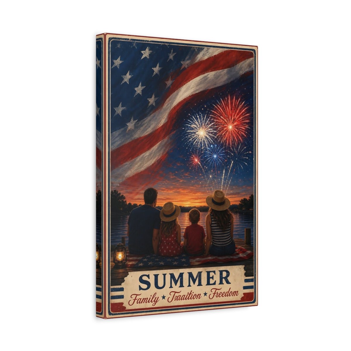 Vintage Family Fireworks Red White Blue Canvas Print – Living Room, Above Console Table - YesArtYes