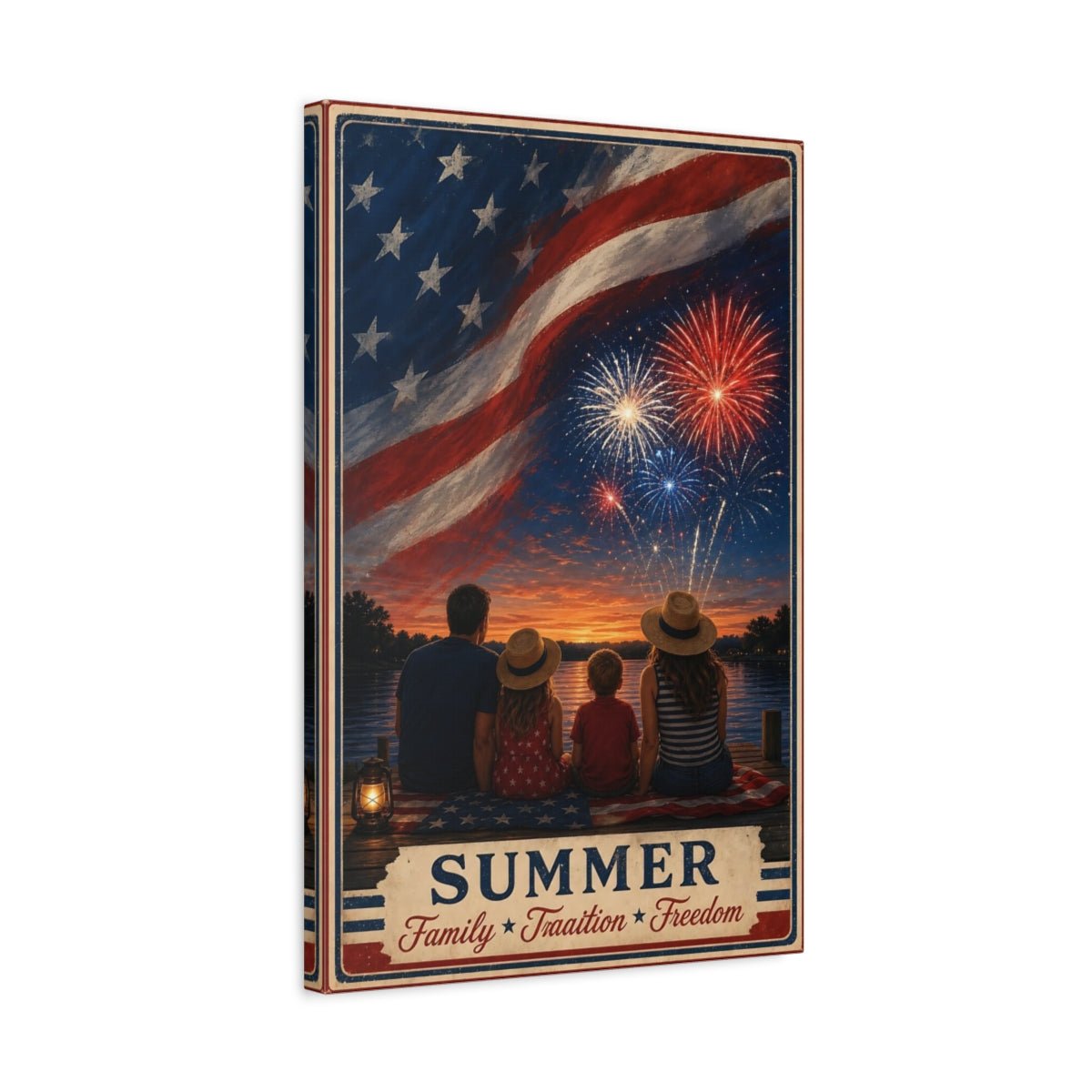 Vintage Family Fireworks Red White Blue Canvas Print – Living Room, Above Console Table - YesArtYes