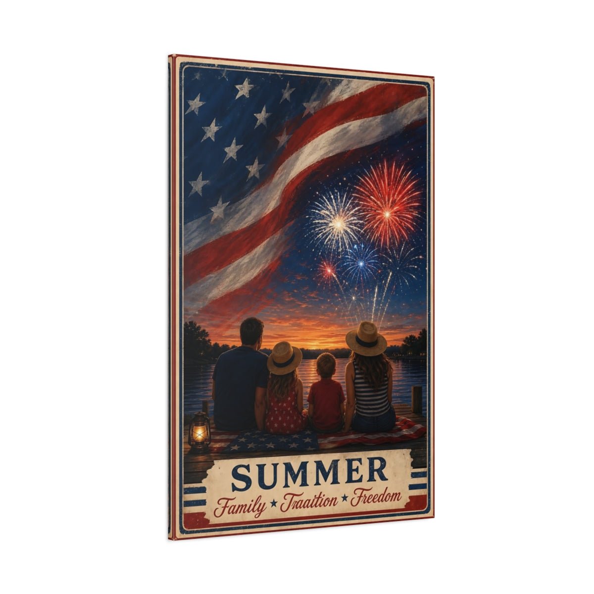 Vintage Family Fireworks Red White Blue Canvas Print – Living Room, Above Console Table - YesArtYes