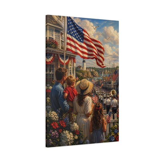 Vintage Family Parade Patriotic Coastal Canvas Wall Art Print – Living Room Decor, Large - YesArtYes