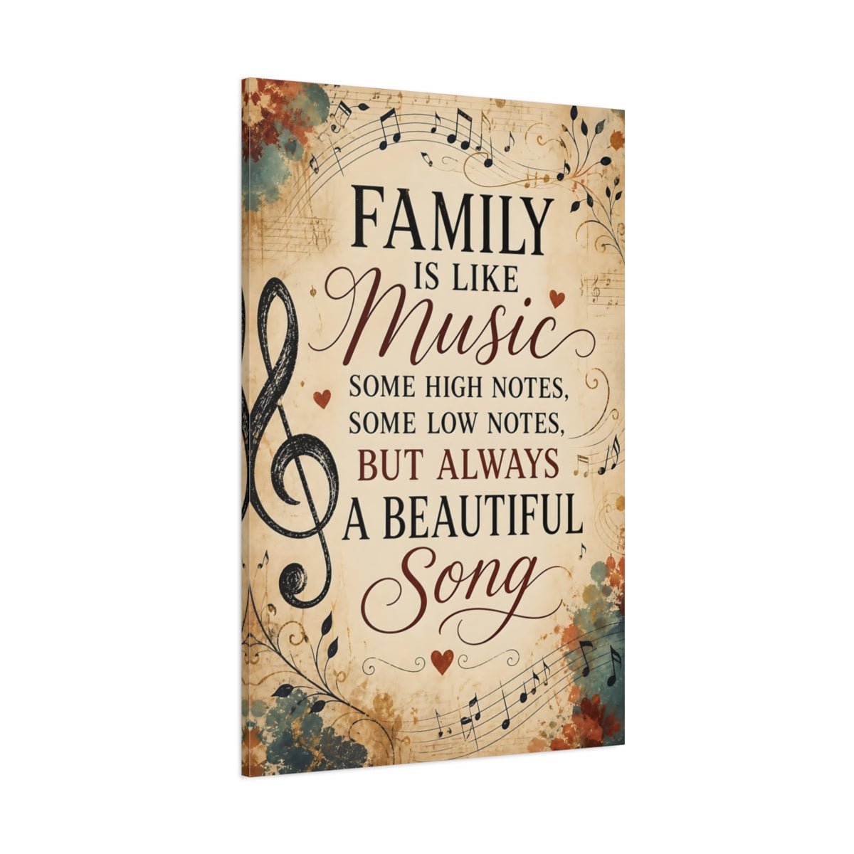 Vintage Family Quote Music Canvas Print – Living Room, Above Console Table - YesArtYes