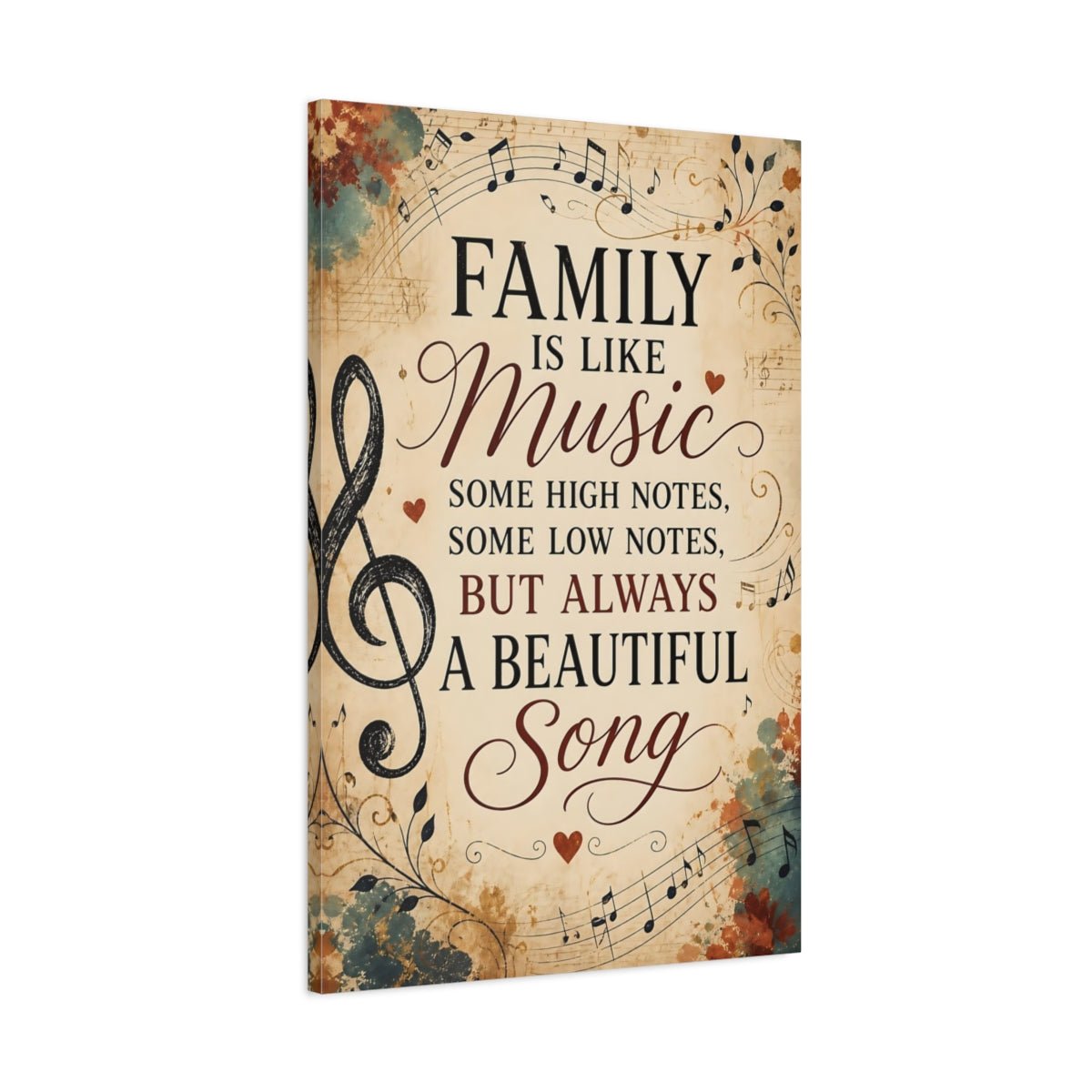 Vintage Family Quote Music Canvas Print – Living Room, Above Console Table - YesArtYes