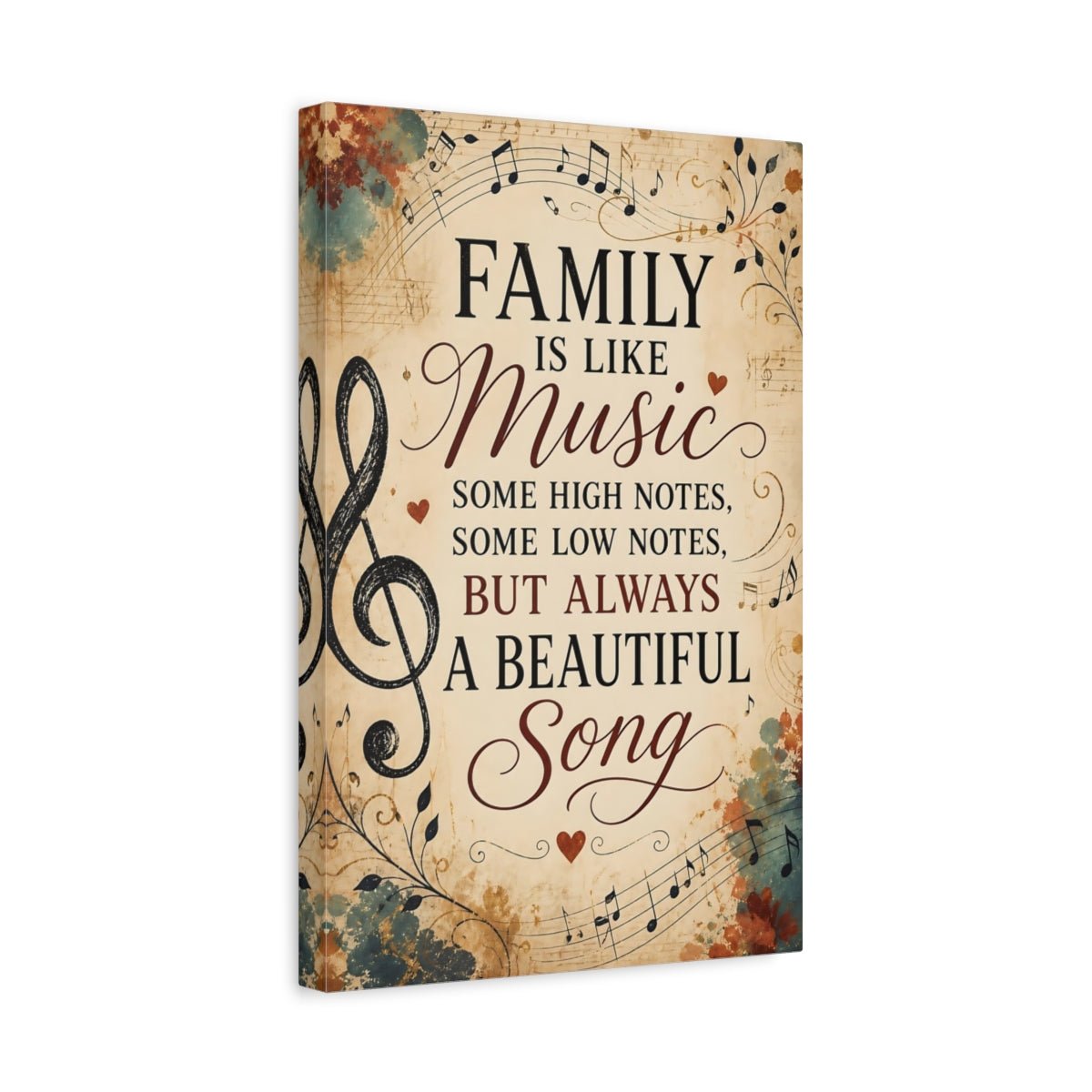 Vintage Family Quote Music Canvas Print – Living Room, Above Console Table - YesArtYes