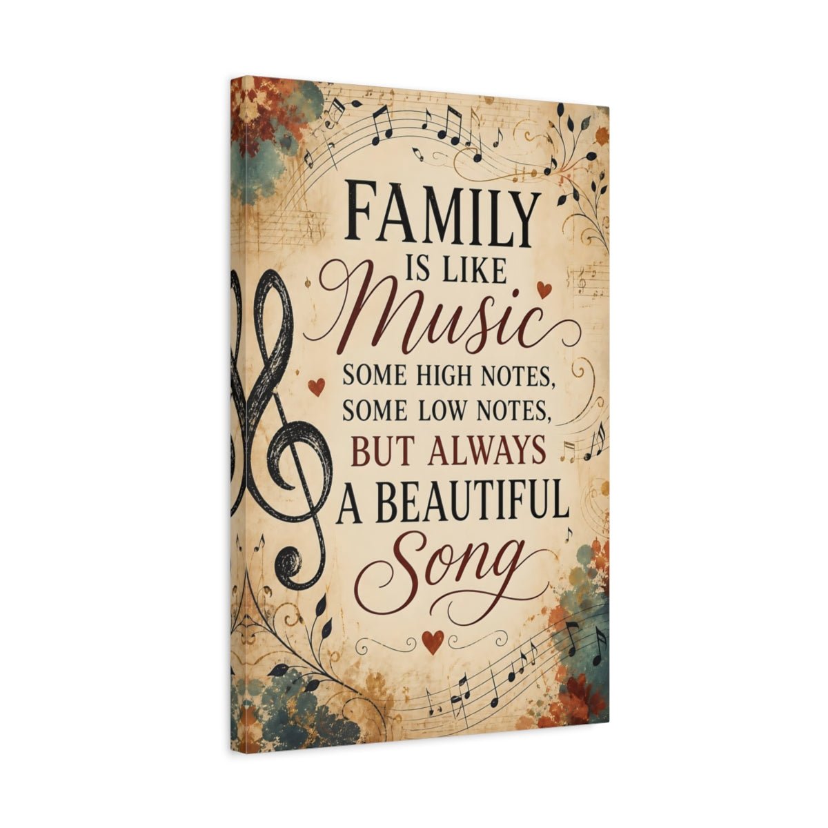 Vintage Family Quote Music Canvas Print – Living Room, Above Console Table - YesArtYes