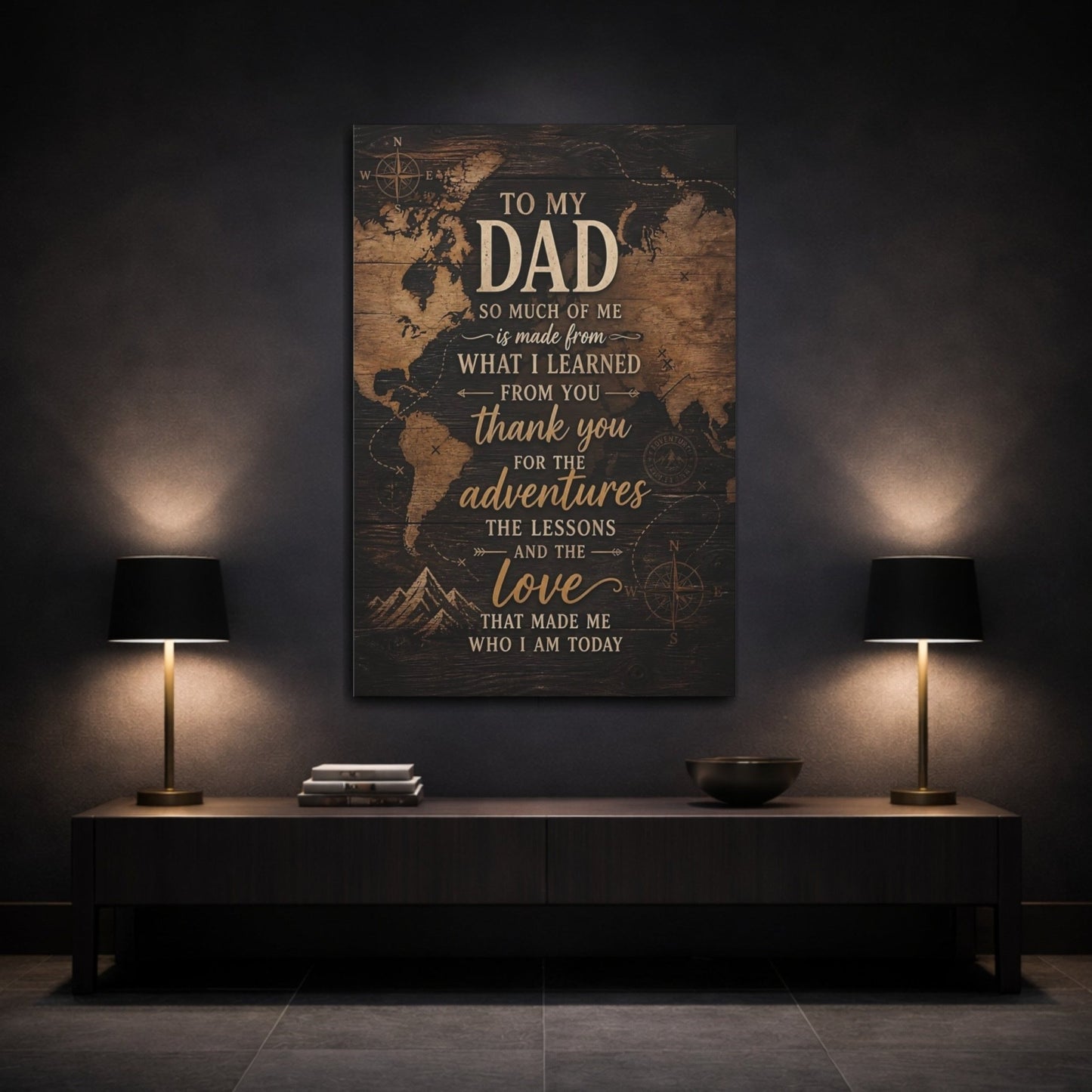 Vintage Father S Message Brown And Canvas Print – Living Room, Above Sofa, - YesArtYes