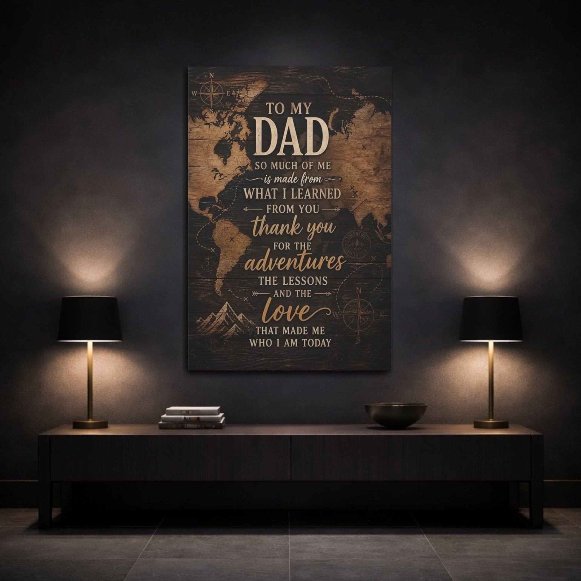 Vintage Father S Message Brown And Canvas Print – Living Room, Above Sofa, - YesArtYes