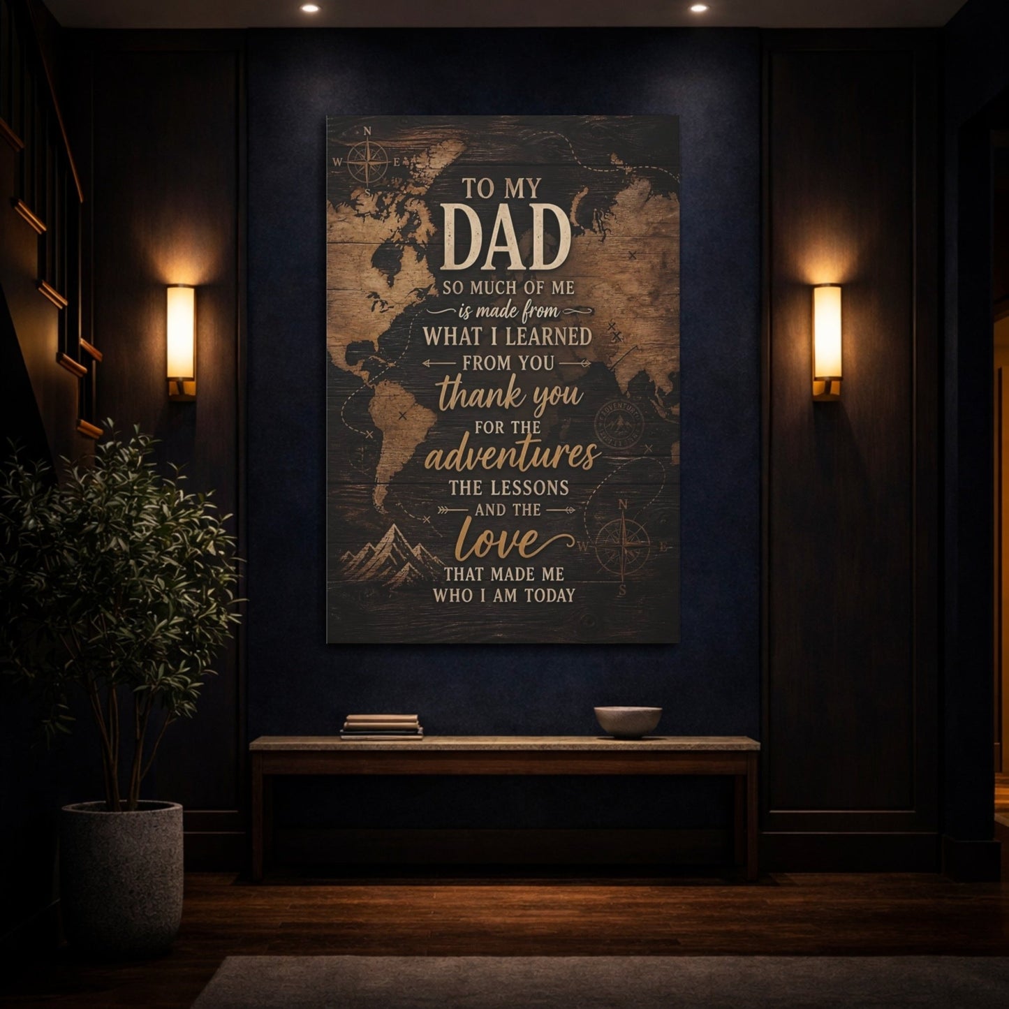 Vintage Father S Message Brown And Canvas Print – Living Room, Above Sofa, - YesArtYes