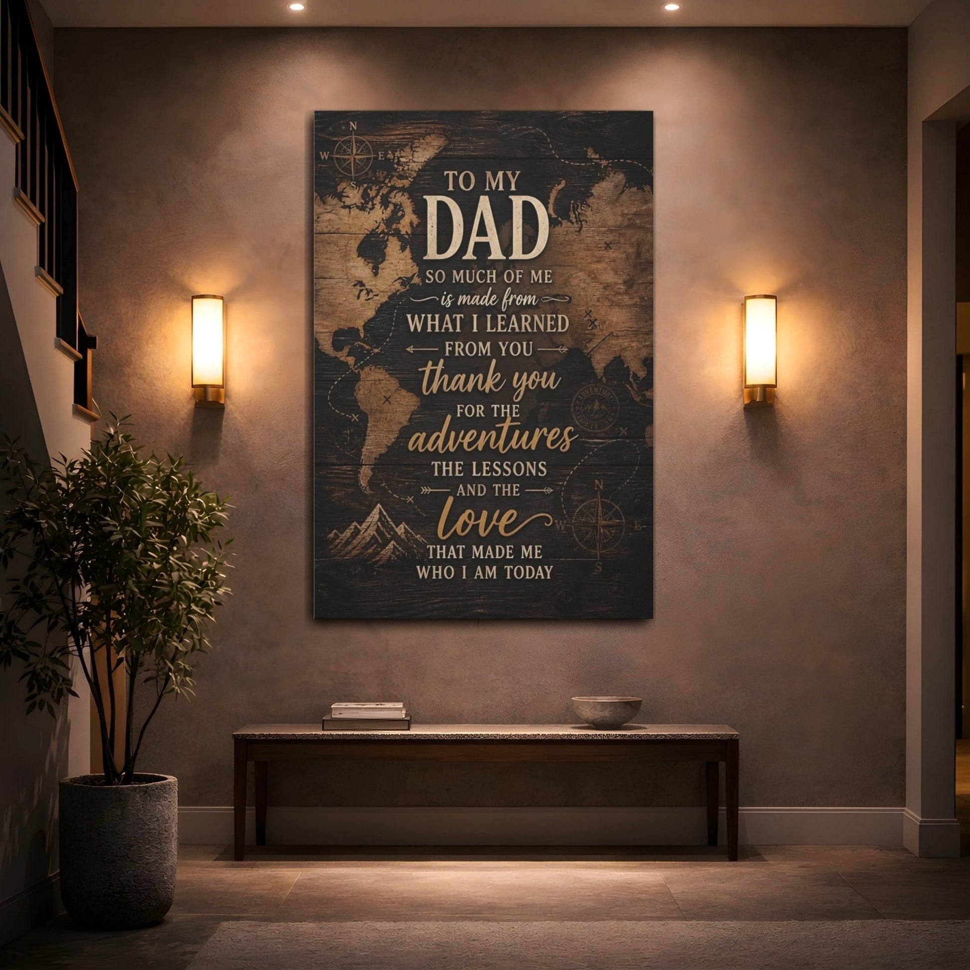 Vintage Father S Message Brown And Canvas Print – Living Room, Above Sofa, - YesArtYes