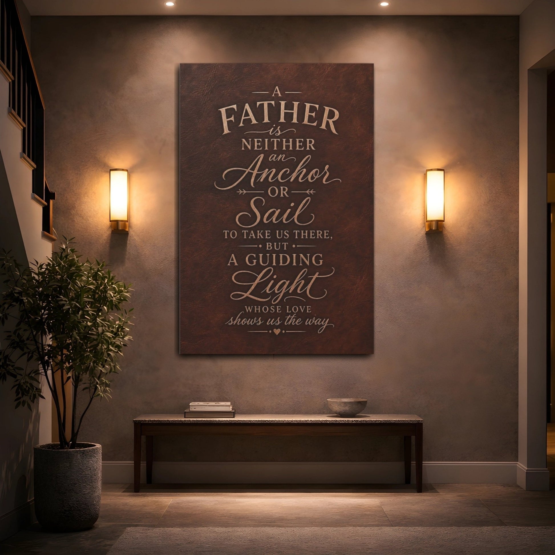 Vintage Fatherhood Brown And Gold Quote Canvas Print – Living Room, Above Console Table, - YesArtYes