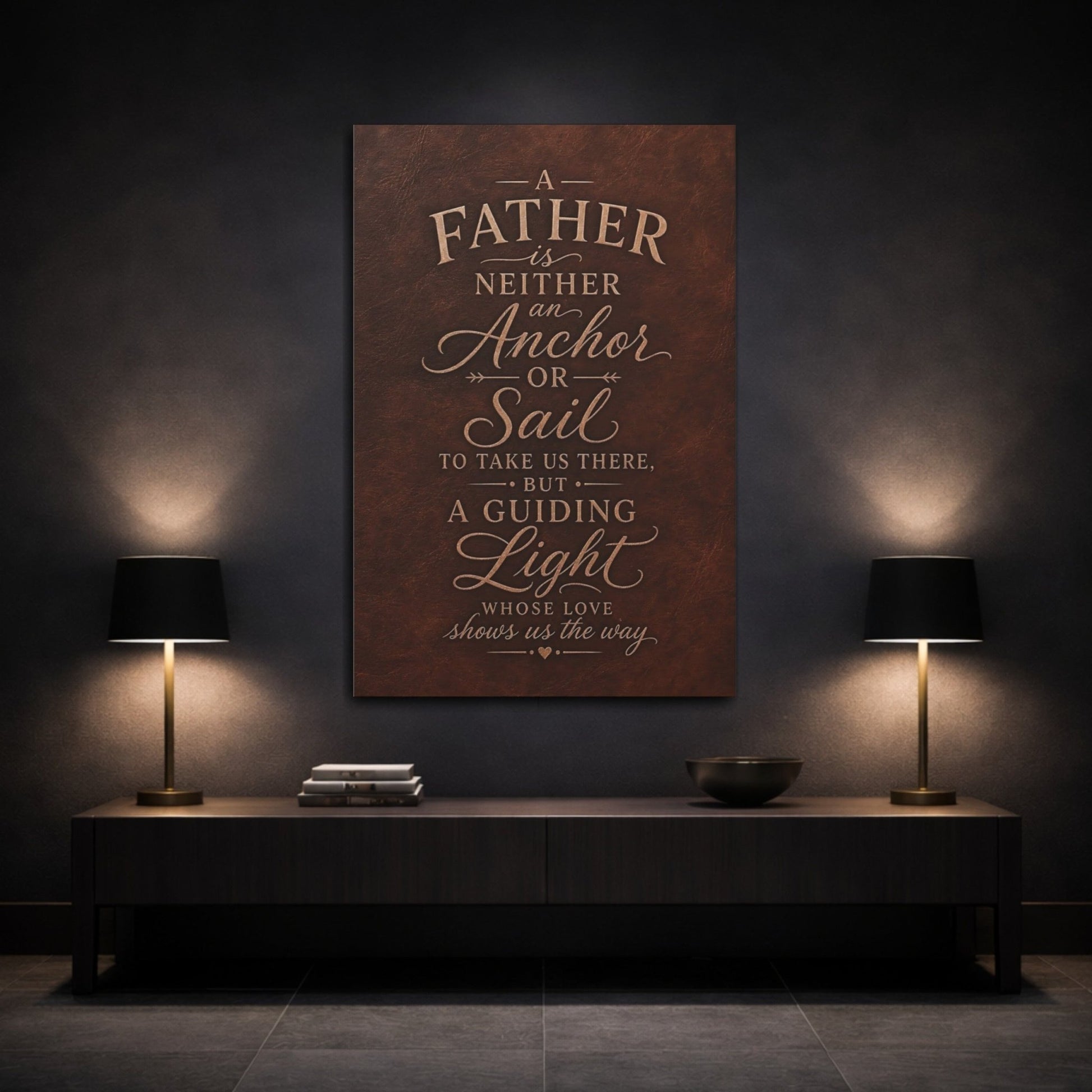Vintage Fatherhood Brown And Gold Quote Canvas Print – Living Room, Above Console Table, - YesArtYes