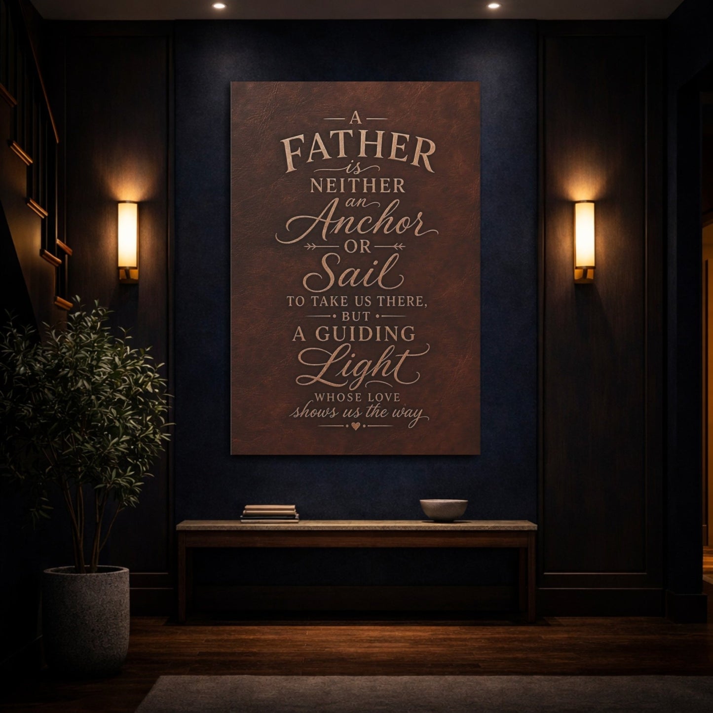 Vintage Fatherhood Brown And Gold Quote Canvas Print – Living Room, Above Console Table, - YesArtYes