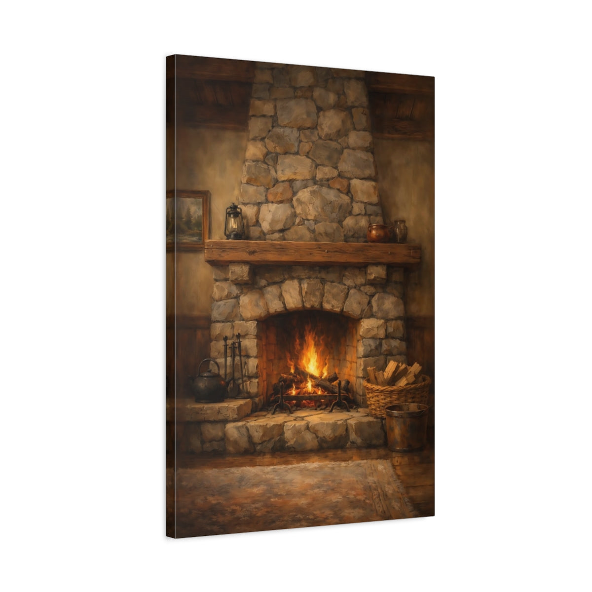 Side Mockup 2. Vintage Fireplace Rustic Fireplace shown as stretched canvas wall art