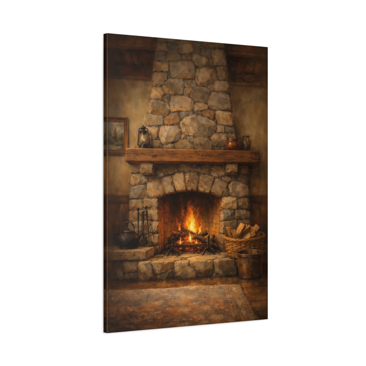 Main Mockup. Vintage Fireplace Rustic Fireplace shown as stretched canvas wall art