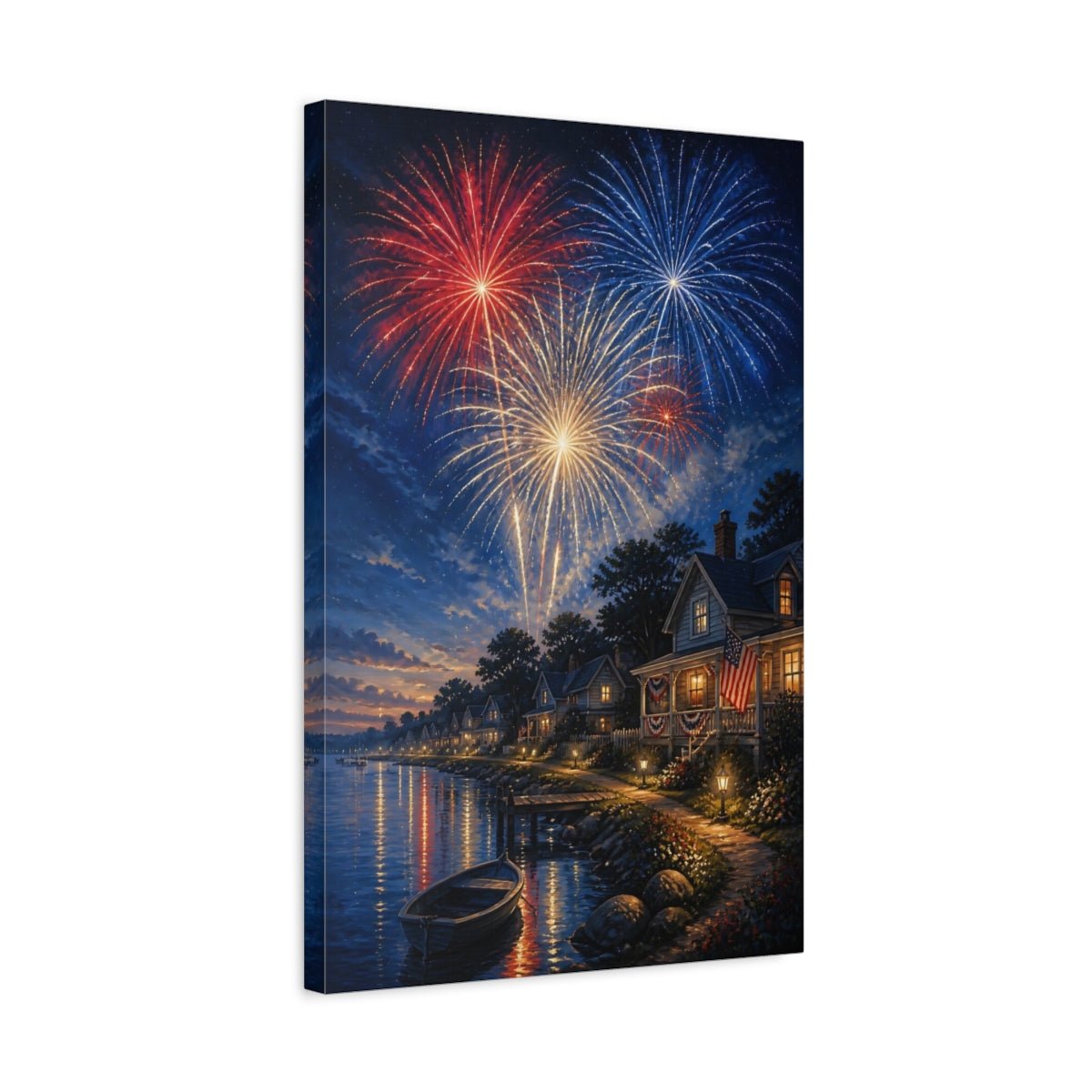 Vintage Fireworks Red White Blue Canvas Print – Living Room, Above Couch - YesArtYes