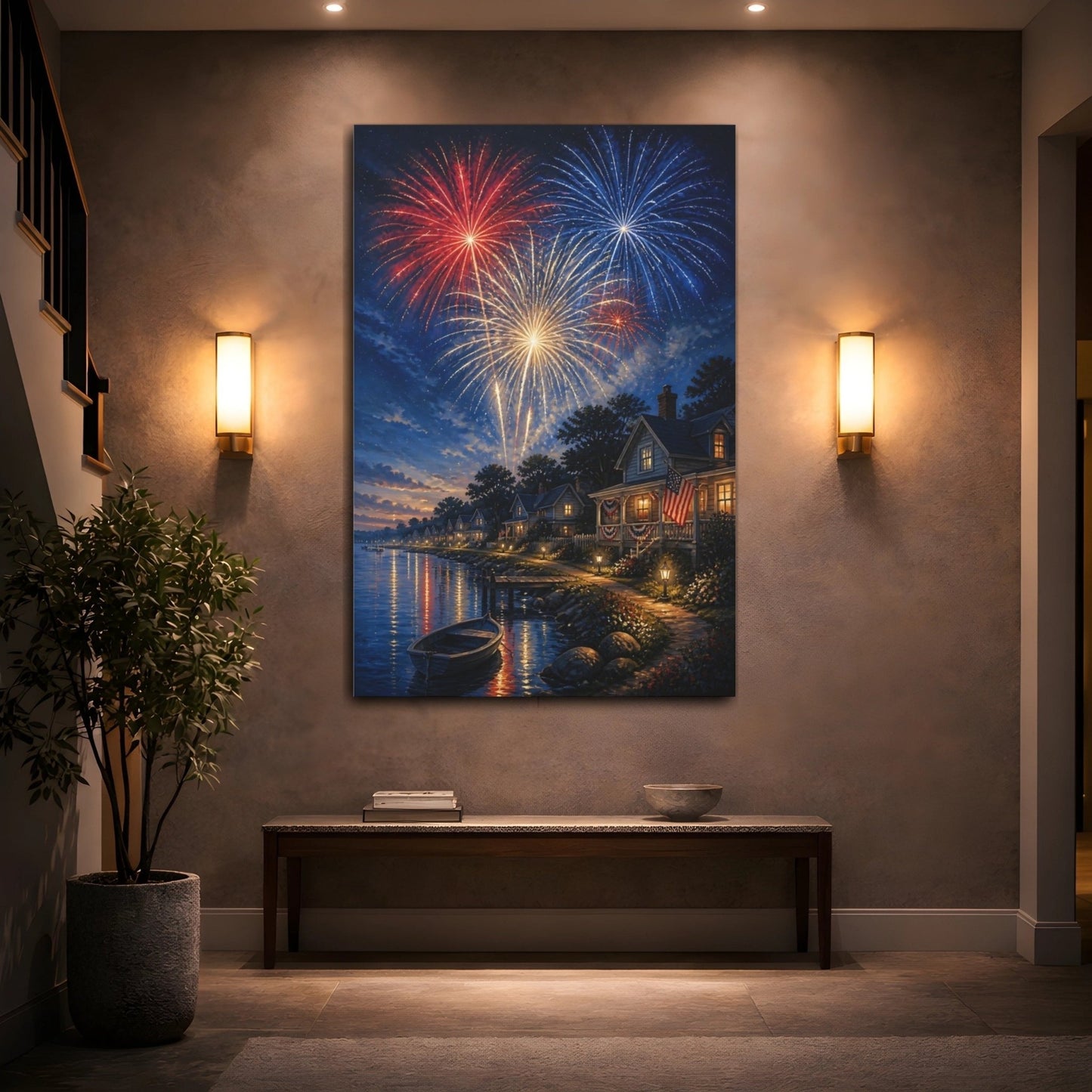 Vintage Fireworks Red White Blue Canvas Print – Living Room, Above Couch - YesArtYes