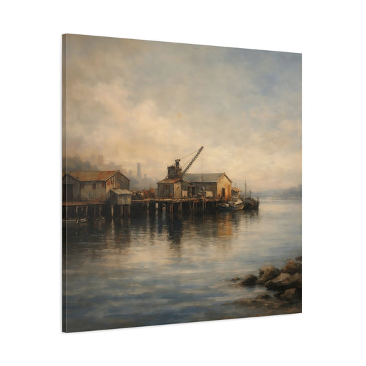 Main Mockup. Vintage Fishing Pier Muted Coastal shown as stretched canvas wall art