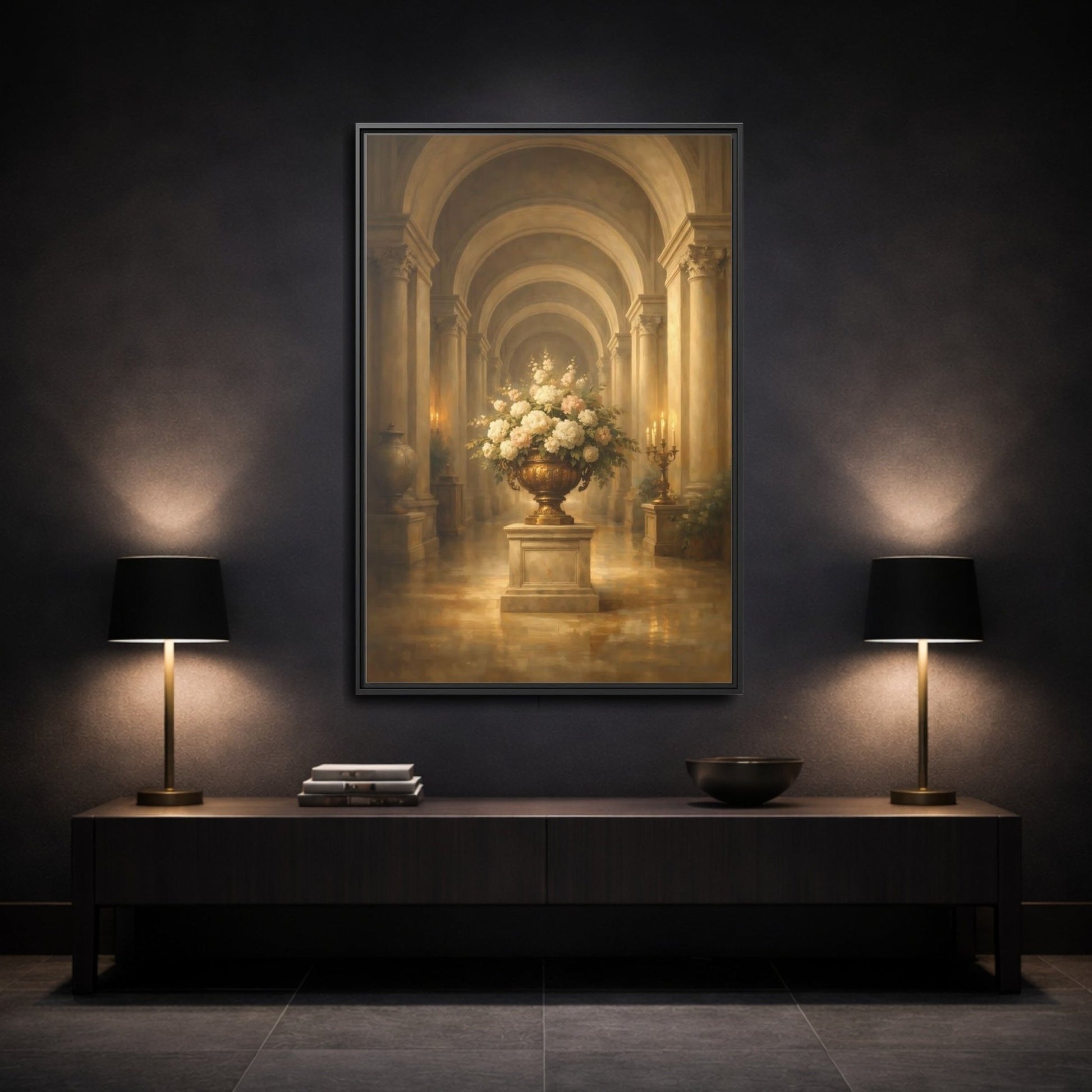 Vintage Floral Arrangement Gold - Framed Canvas Wall Art Print - YesArtYes