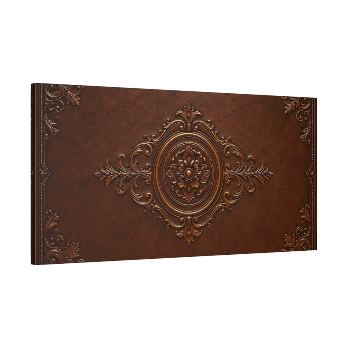 Main Mockup. Vintage Floral Emblem Brown Bronze shown as stretched canvas wall art