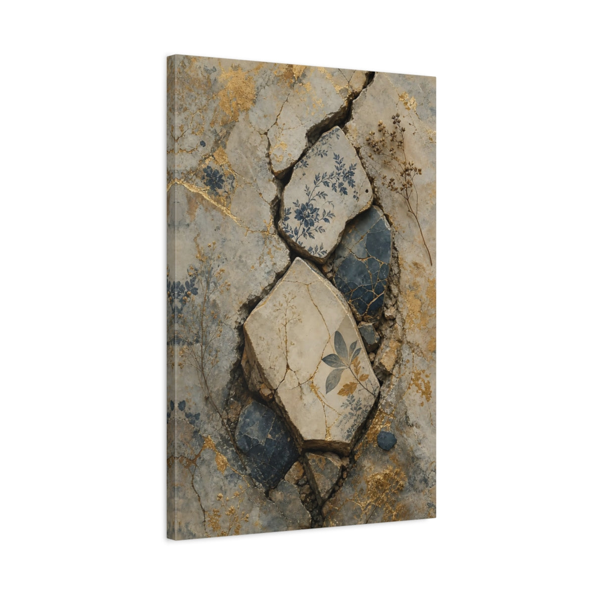 Side Mockup 2. Vintage Floral Patterns Vintage Floral Gold shown as stretched canvas wall art
