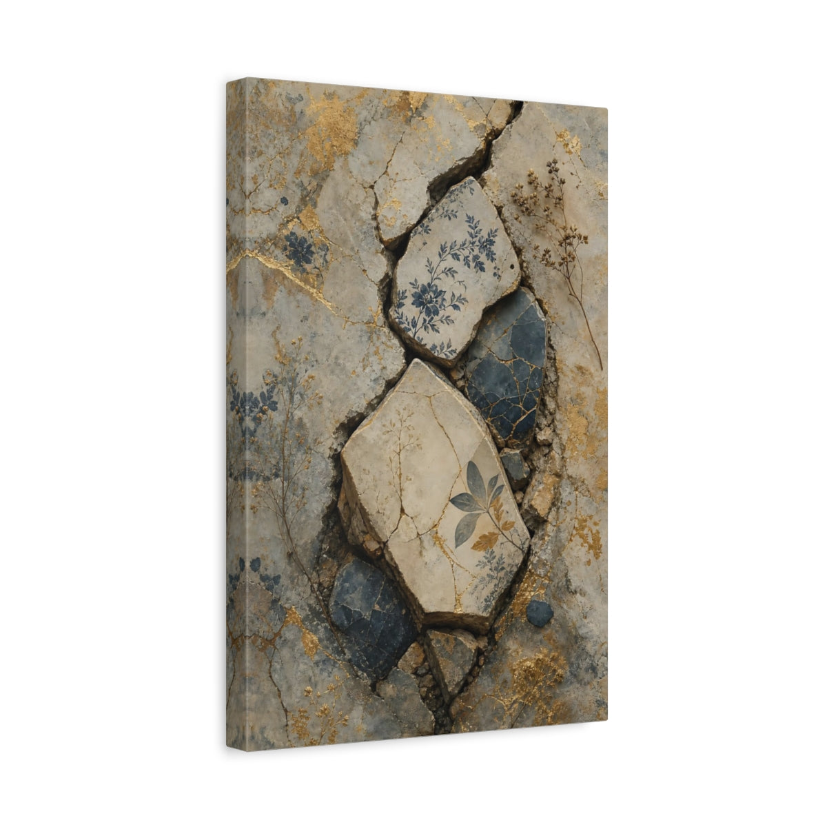 Side Mockup 4. Vintage Floral Patterns Vintage Floral Gold shown as stretched canvas wall art
