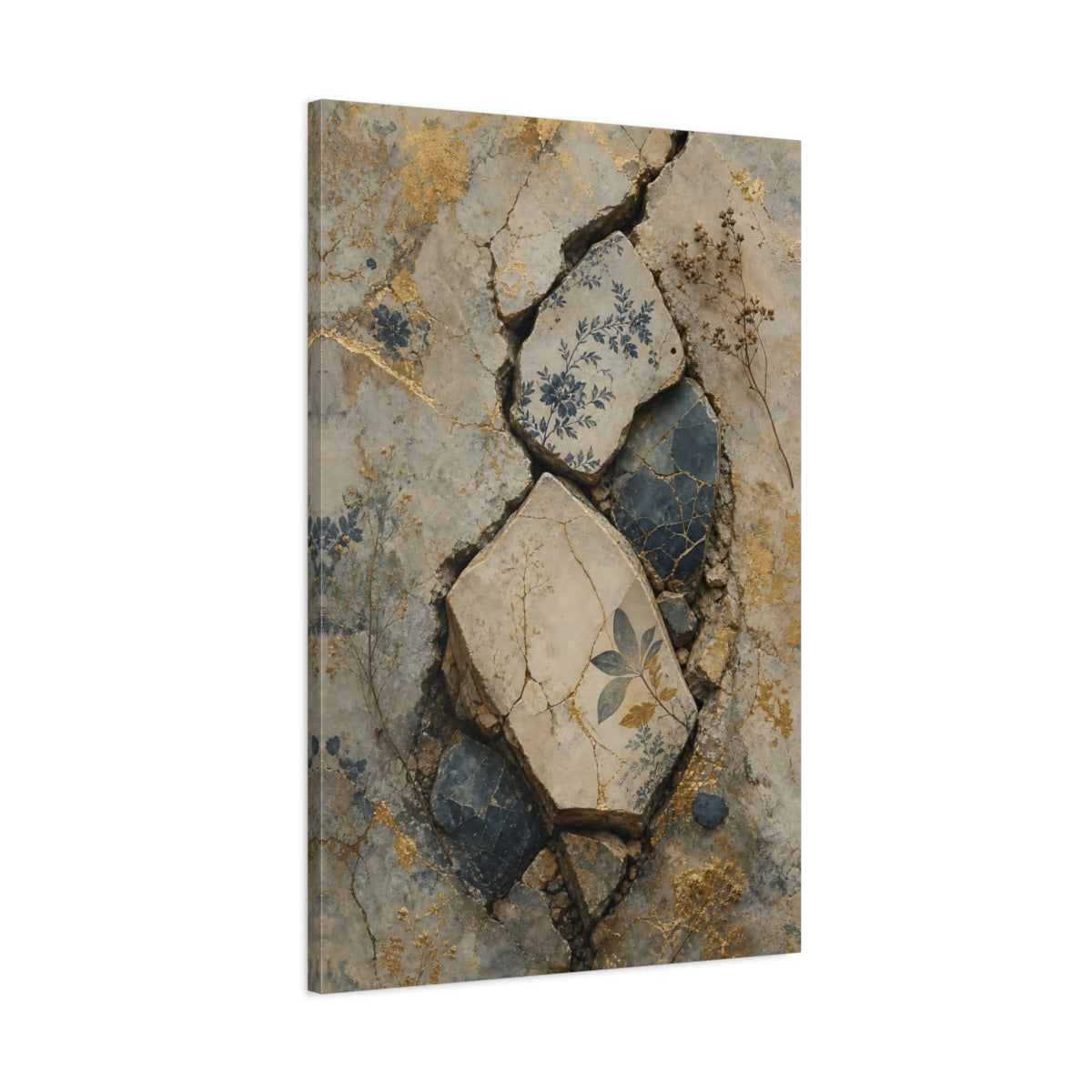 Main Mockup. Vintage Floral Patterns Vintage Floral Gold shown as stretched canvas wall art