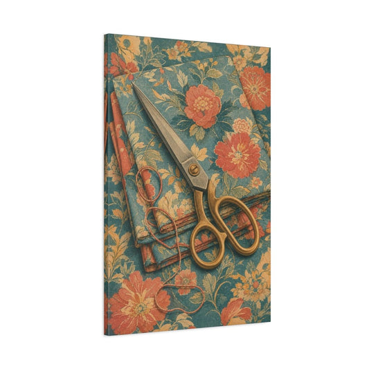 Vintage Floral Scissors Canvas Print Wall Art – Craft Room Decor, Feature - YesArtYes