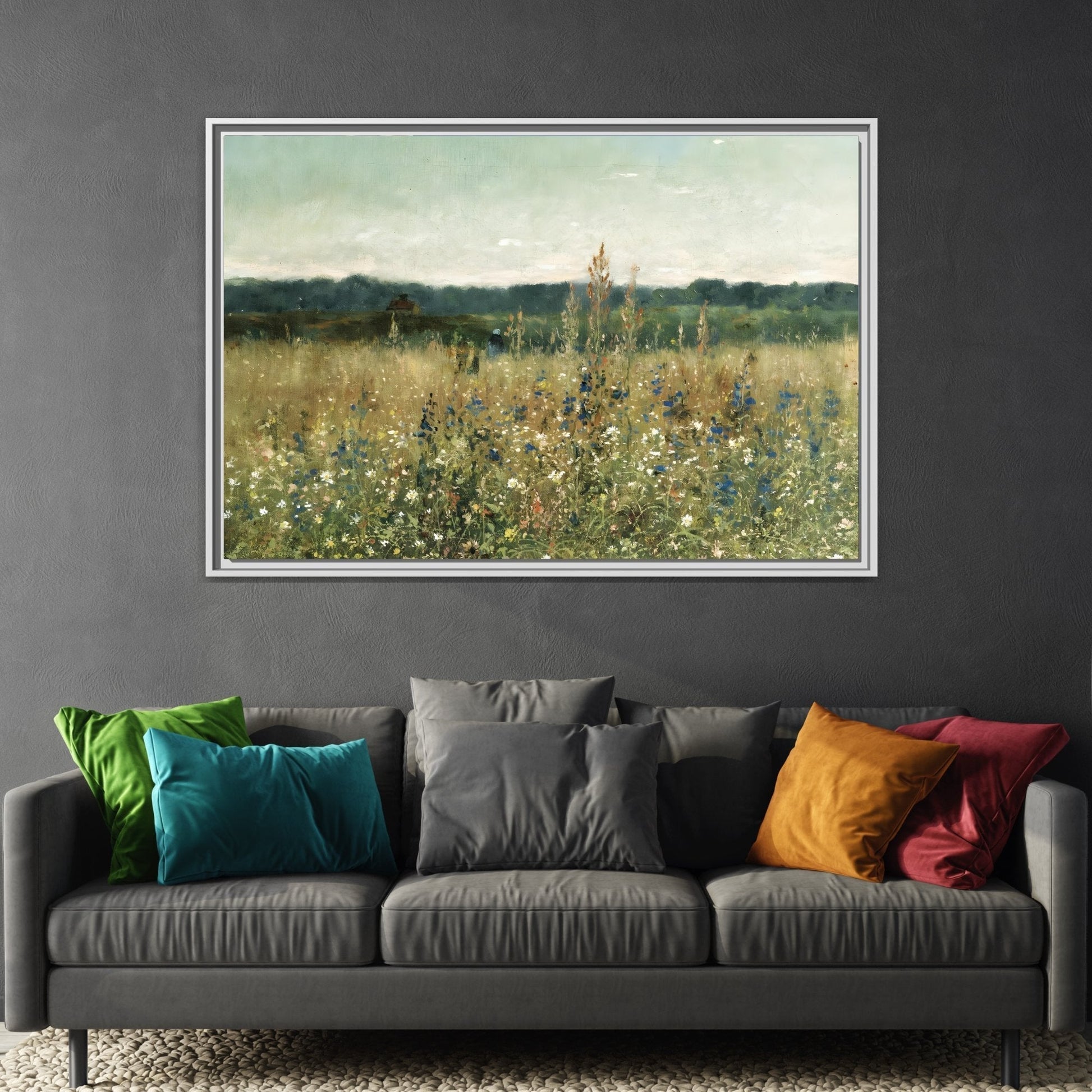 Vintage Flowers Canvas Wall Art Print - Framed Flower Wild Field