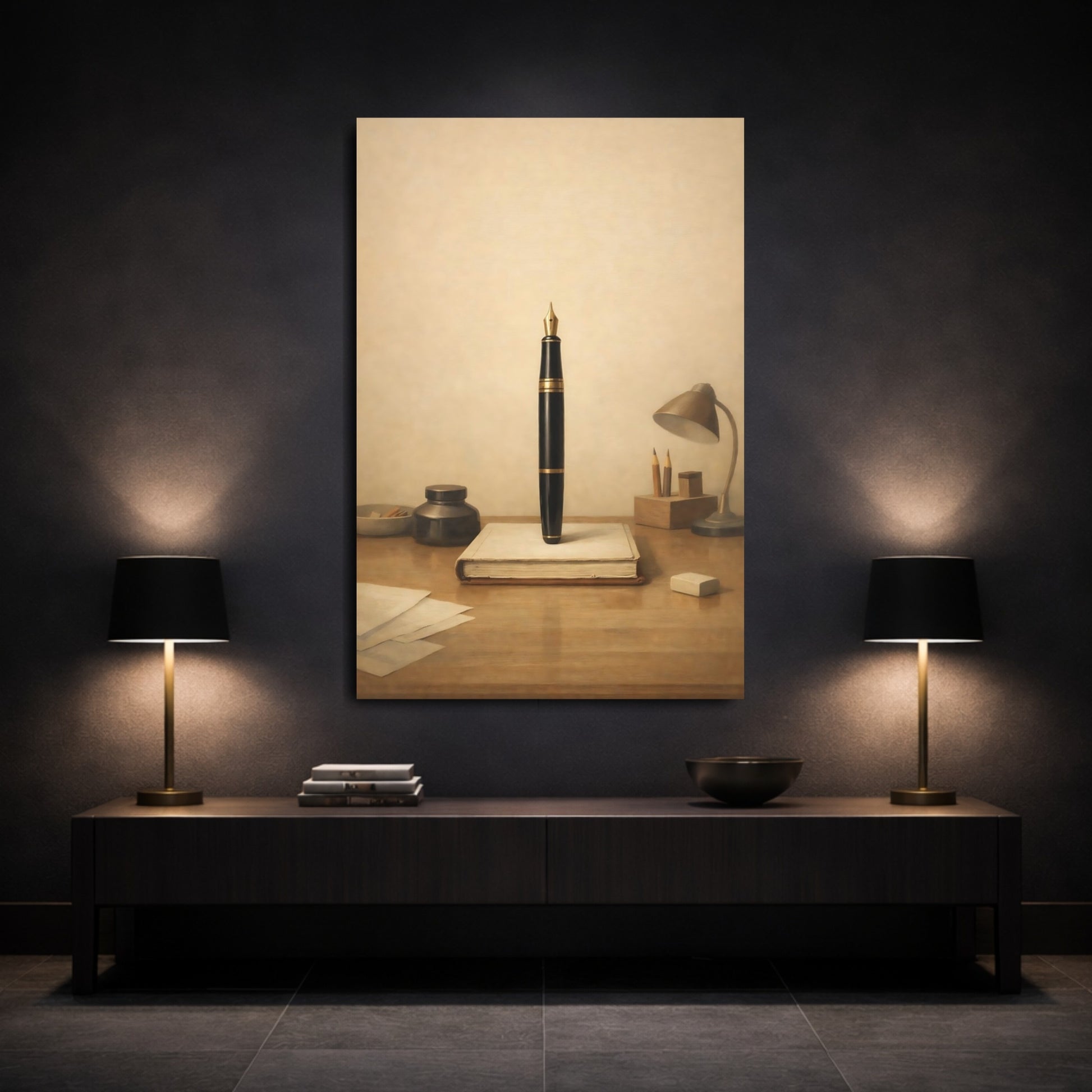 Vintage Fountain Pen Fountain Pen Brown shown as front canvas room wall art