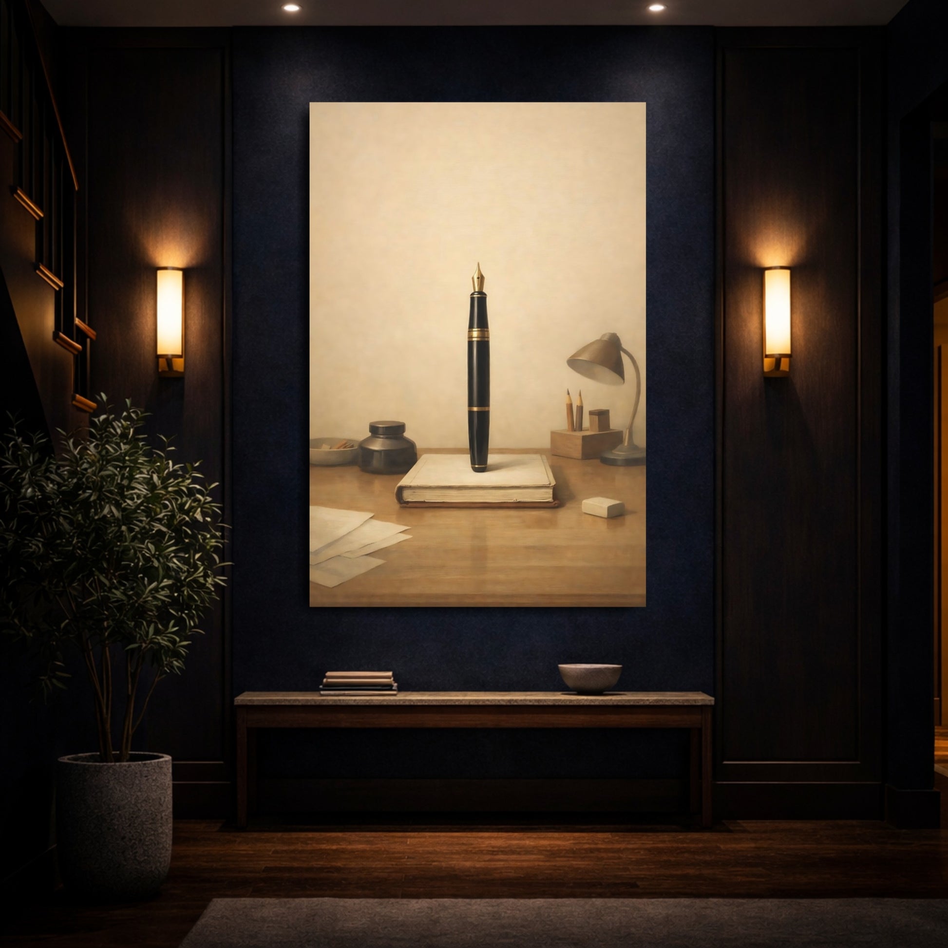 Vintage Fountain Pen Fountain Pen Brown shown as front canvas room wall art