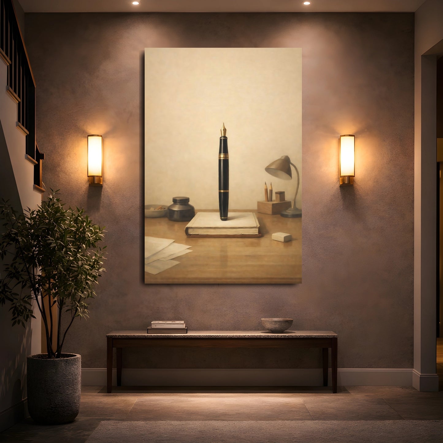 Vintage Fountain Pen Fountain Pen Brown shown as front canvas room wall art