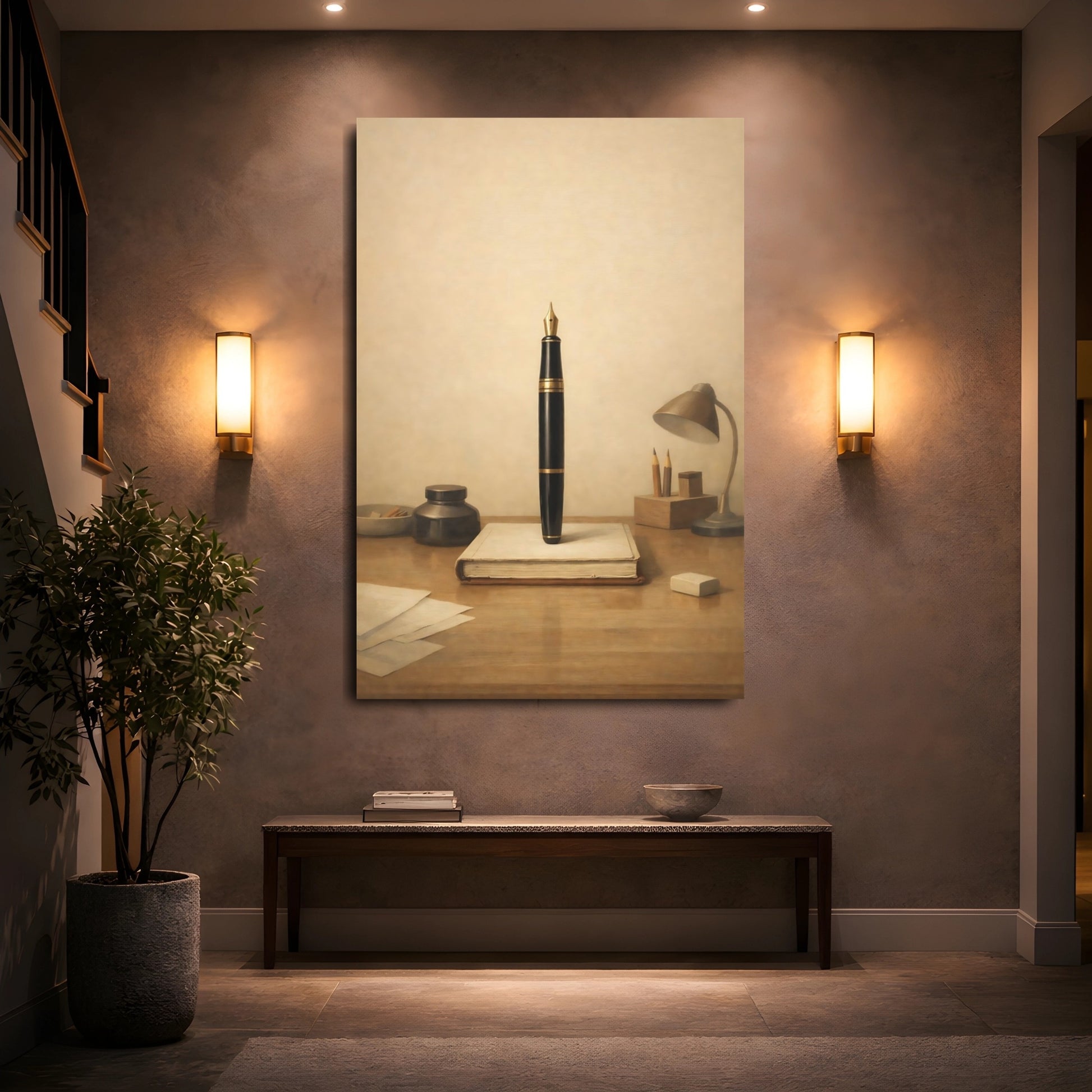 Vintage Fountain Pen Fountain Pen Brown shown as front canvas room wall art
