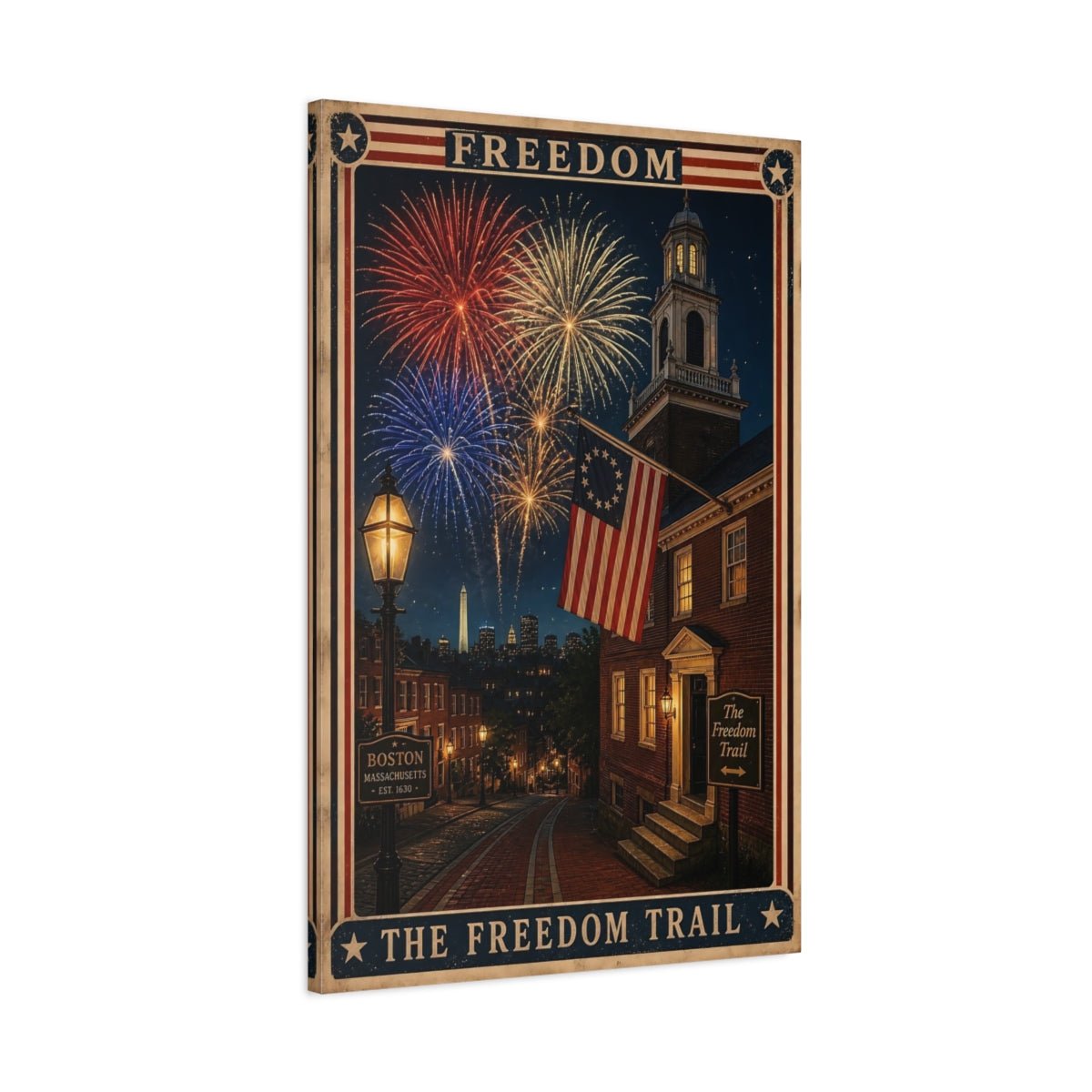 Vintage Freedom Trail Patriotic Americana Canvas Wall Art Print – poster Living Room, Above Fireplace - YesArtYes