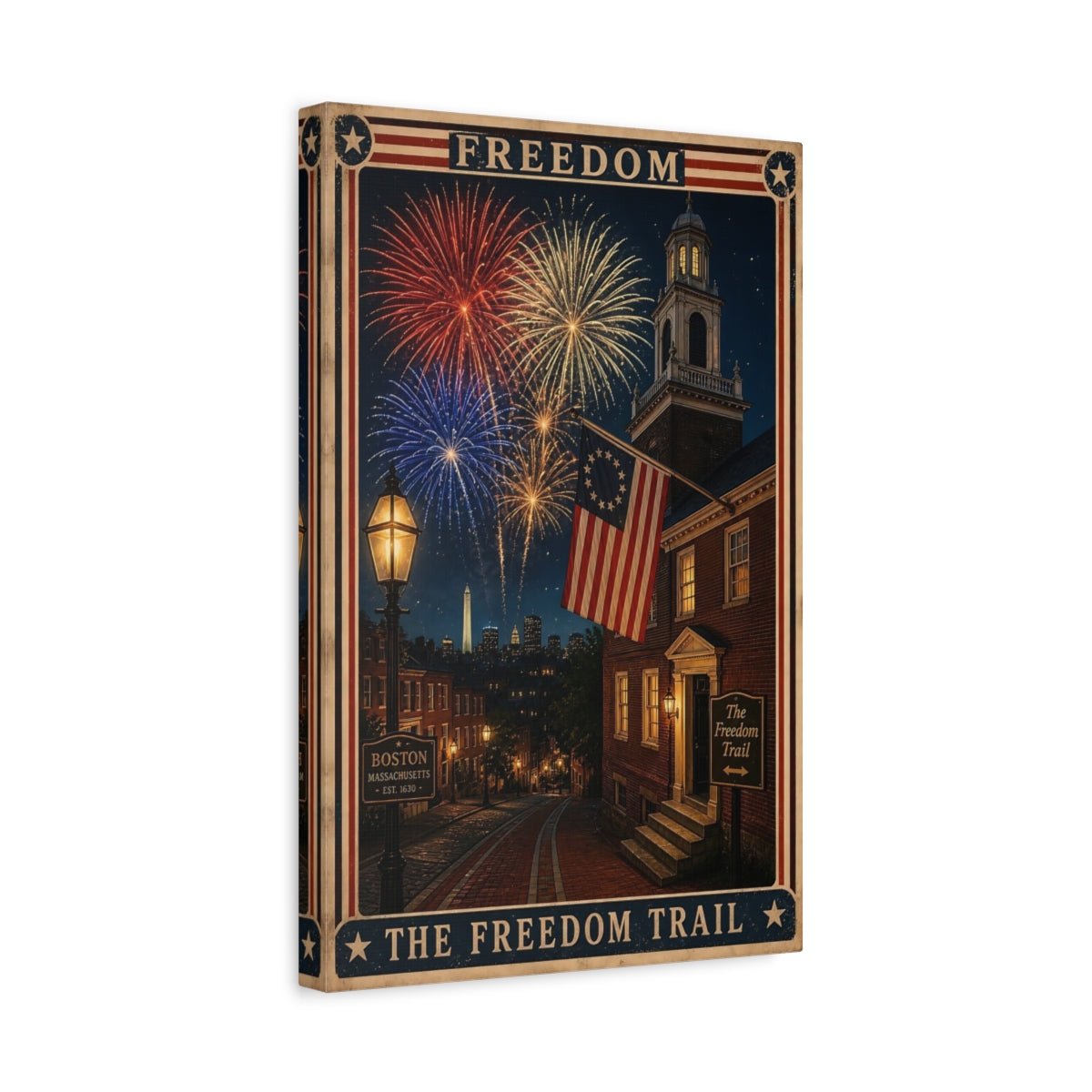 Vintage Freedom Trail Patriotic Americana Canvas Wall Art Print – poster Living Room, Above Fireplace - YesArtYes