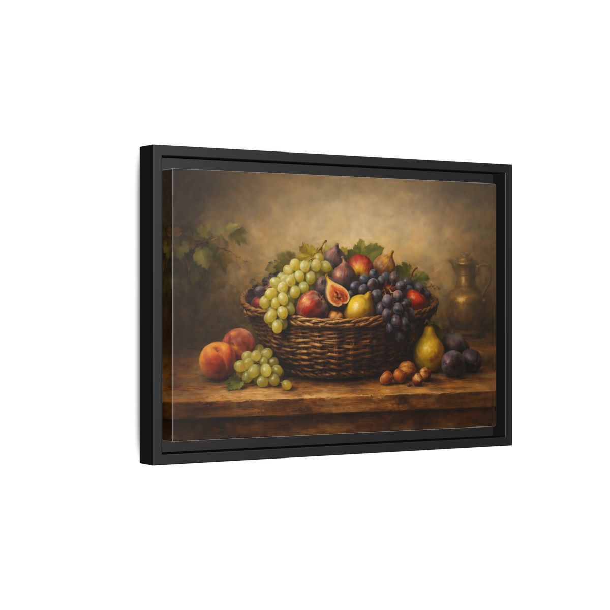 Side Mockup 6. Vintage Fruit Basket Rich Fruit Still Life shown as stretched canvas wall art