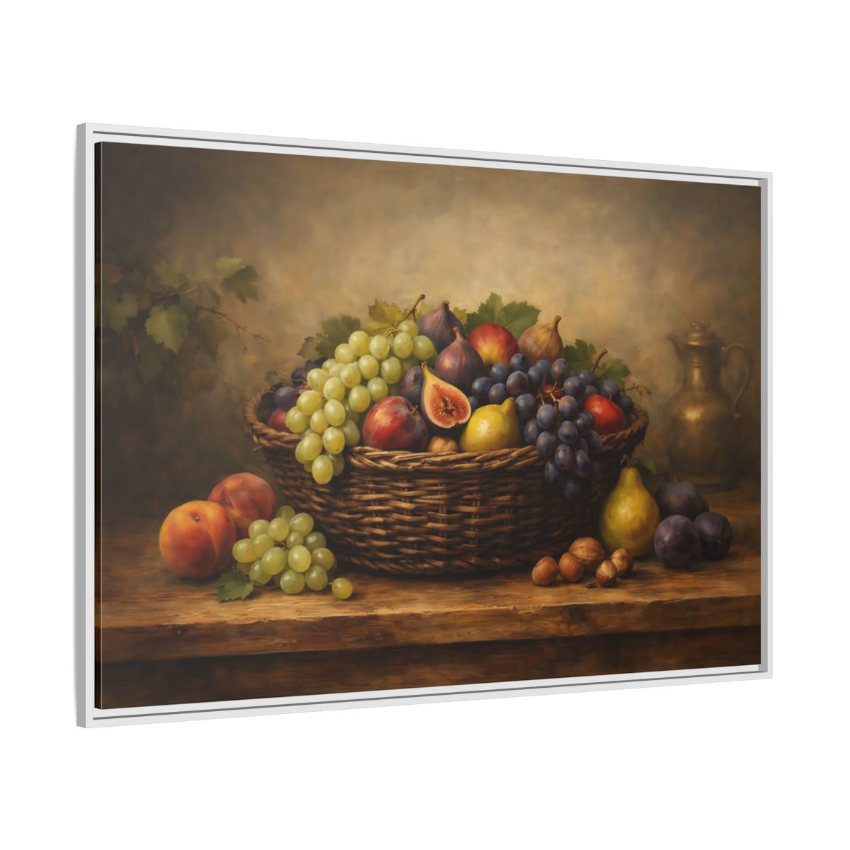 Side Mockup 7. Vintage Fruit Basket Rich Fruit Still Life shown as stretched canvas wall art