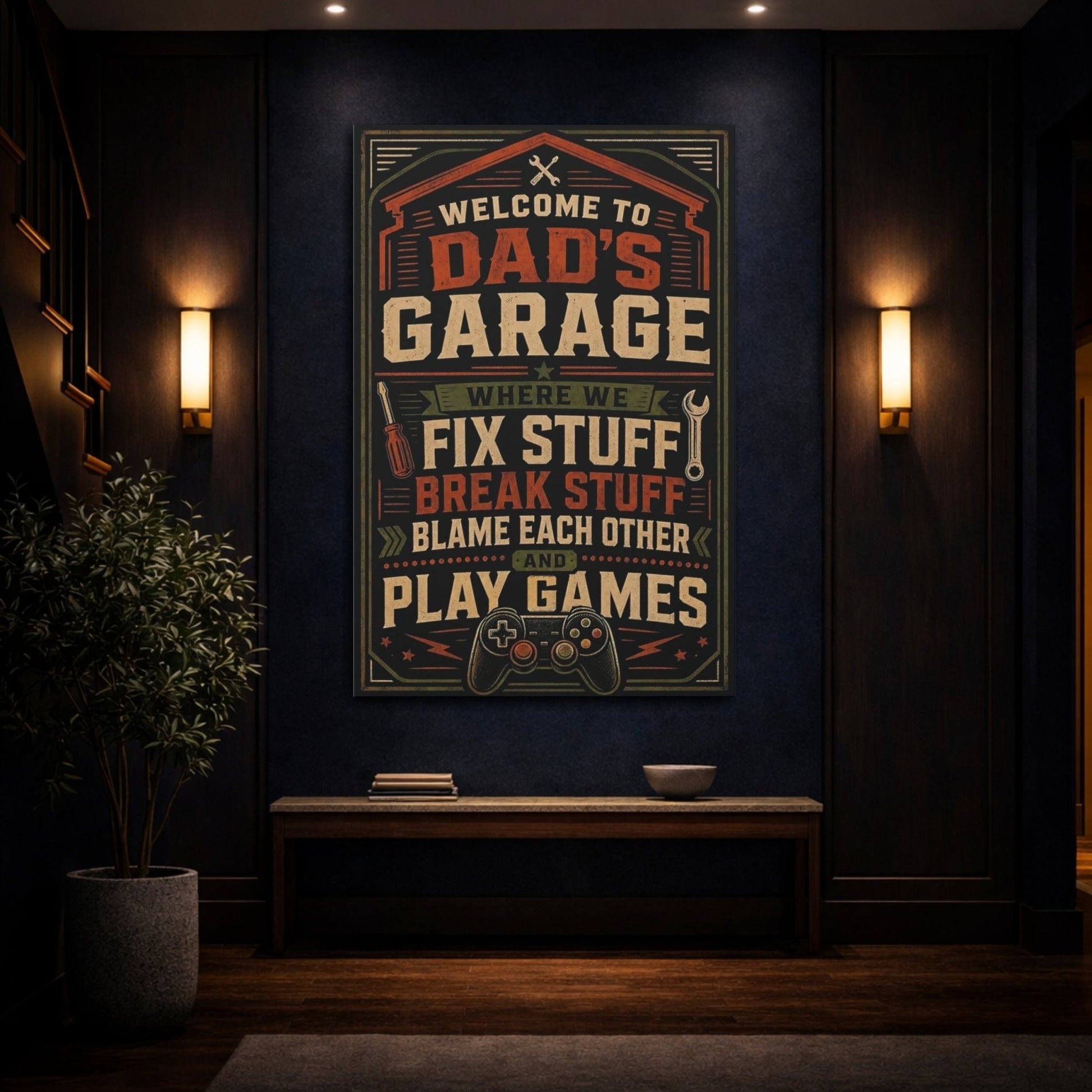 Vintage Garage Sign Dad S Canvas Wall Art Print – Retro Gallery - YesArtYes