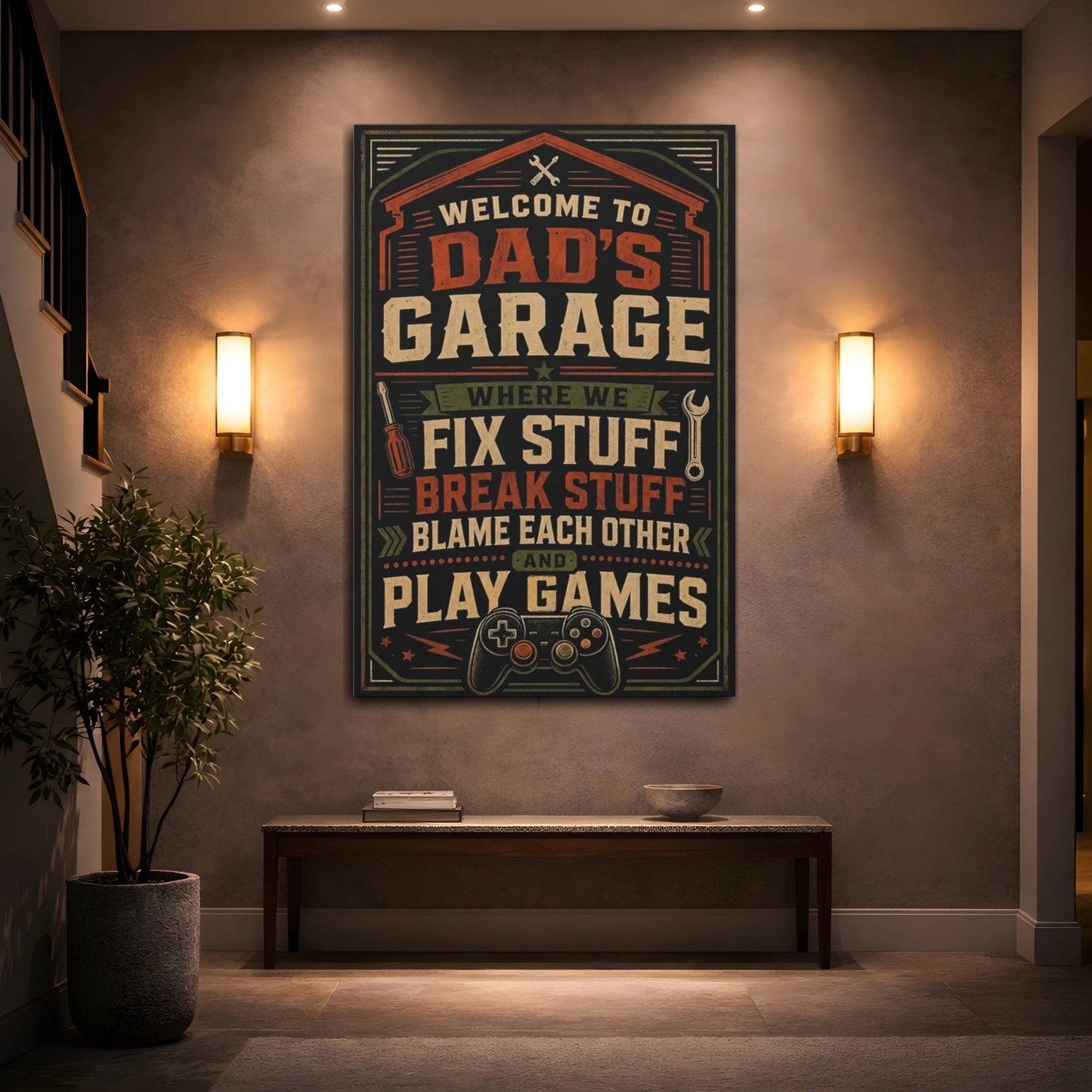 Vintage Garage Sign Dad S Canvas Wall Art Print – Retro Gallery - YesArtYes