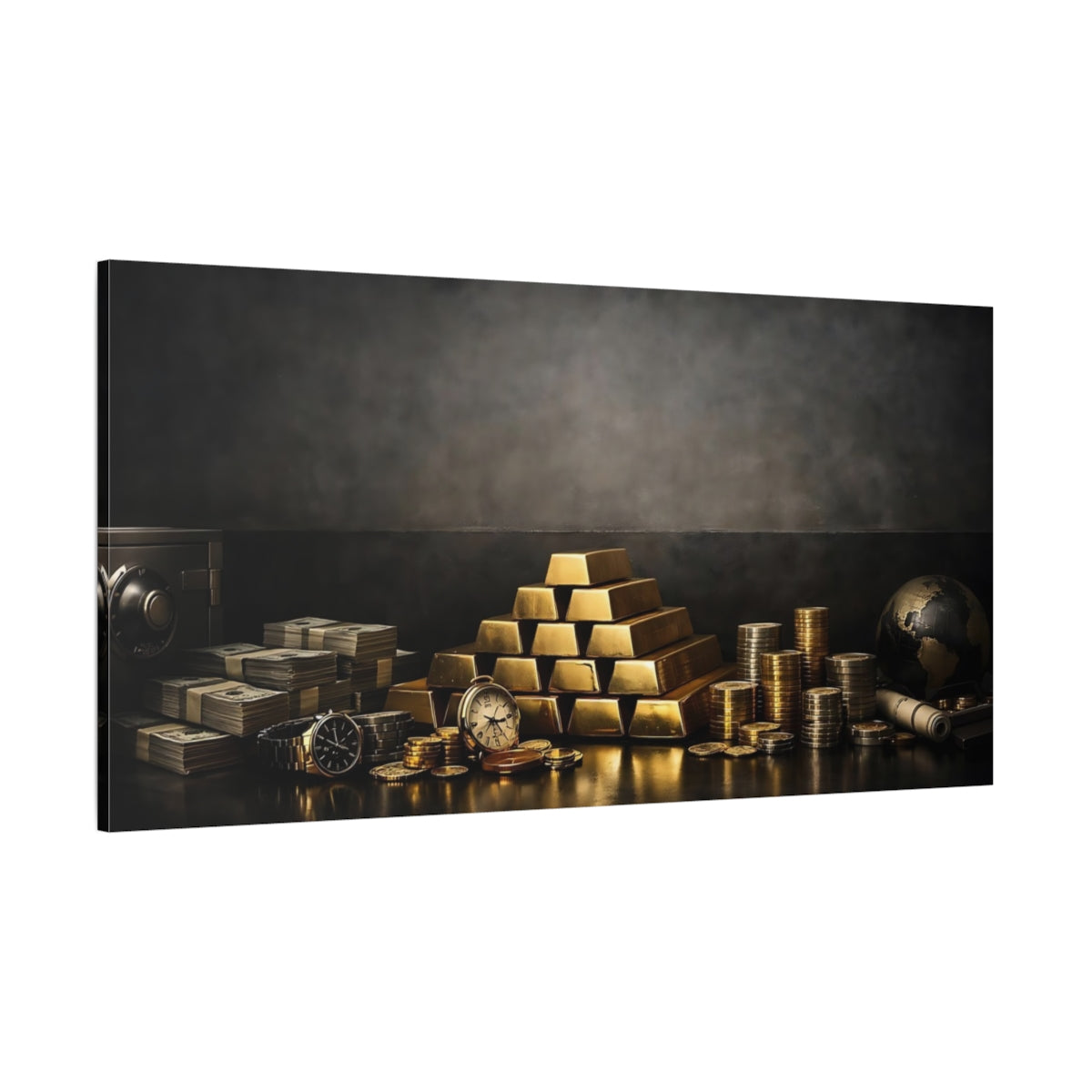 Main Mockup. Vintage Gold Bars Gold And Black shown as stretched canvas wall art