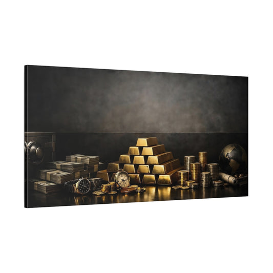 Main Mockup. Vintage Gold Bars Gold And Black shown as stretched canvas wall art