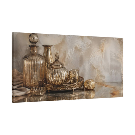 Main Mockup. Vintage Gold Decor Gold Decor shown as stretched canvas wall art