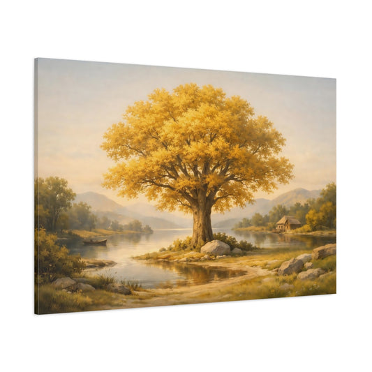 Vintage Golden Tree shown as stretched canvas wall art