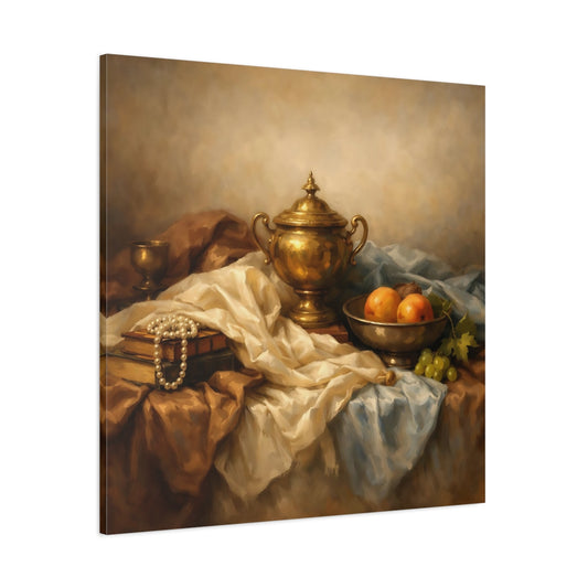 Main Mockup. Vintage Golden Urn Brown And Gold shown as stretched canvas wall art