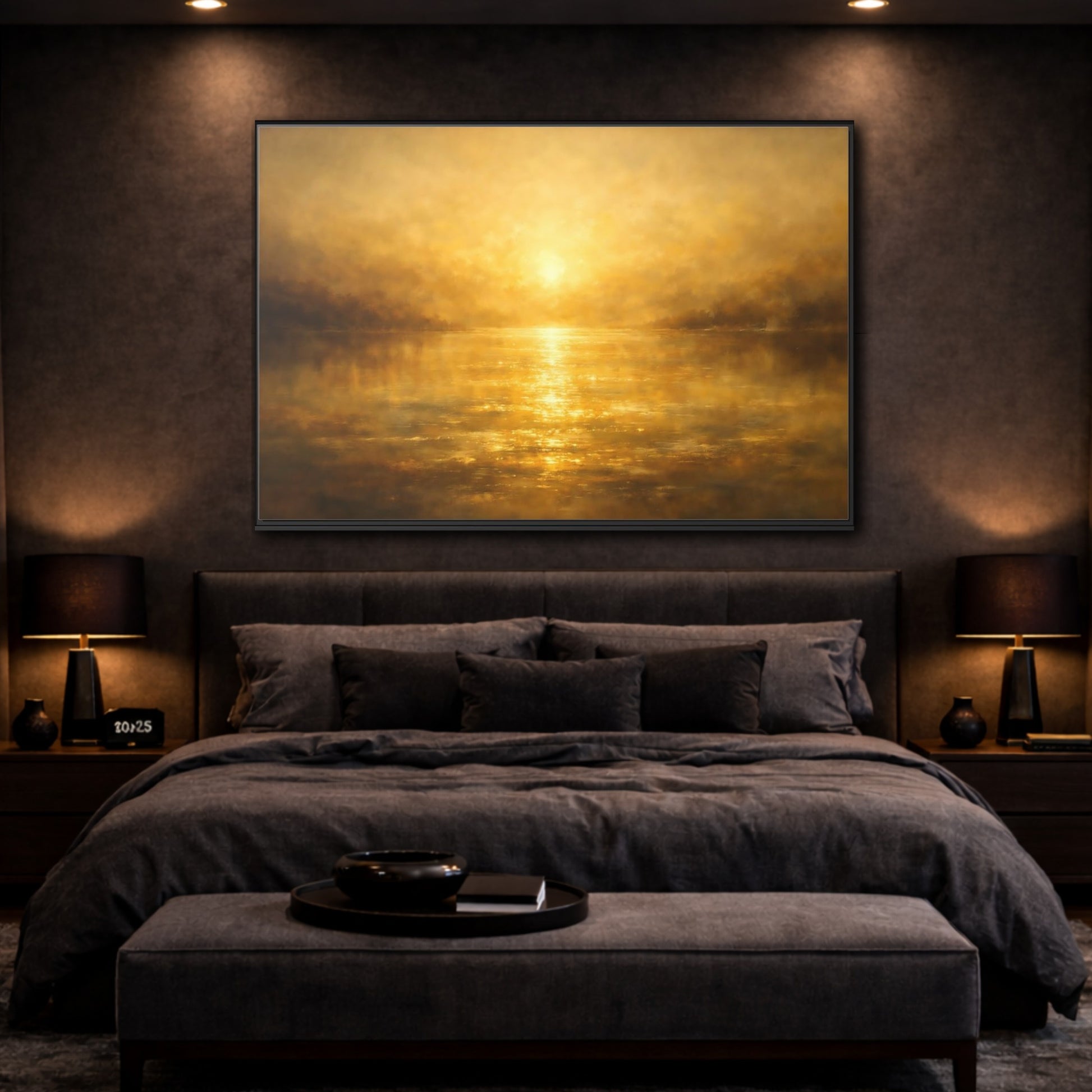 Mockup 2. Vintage Golden Water shown as stretched canvas wall art
