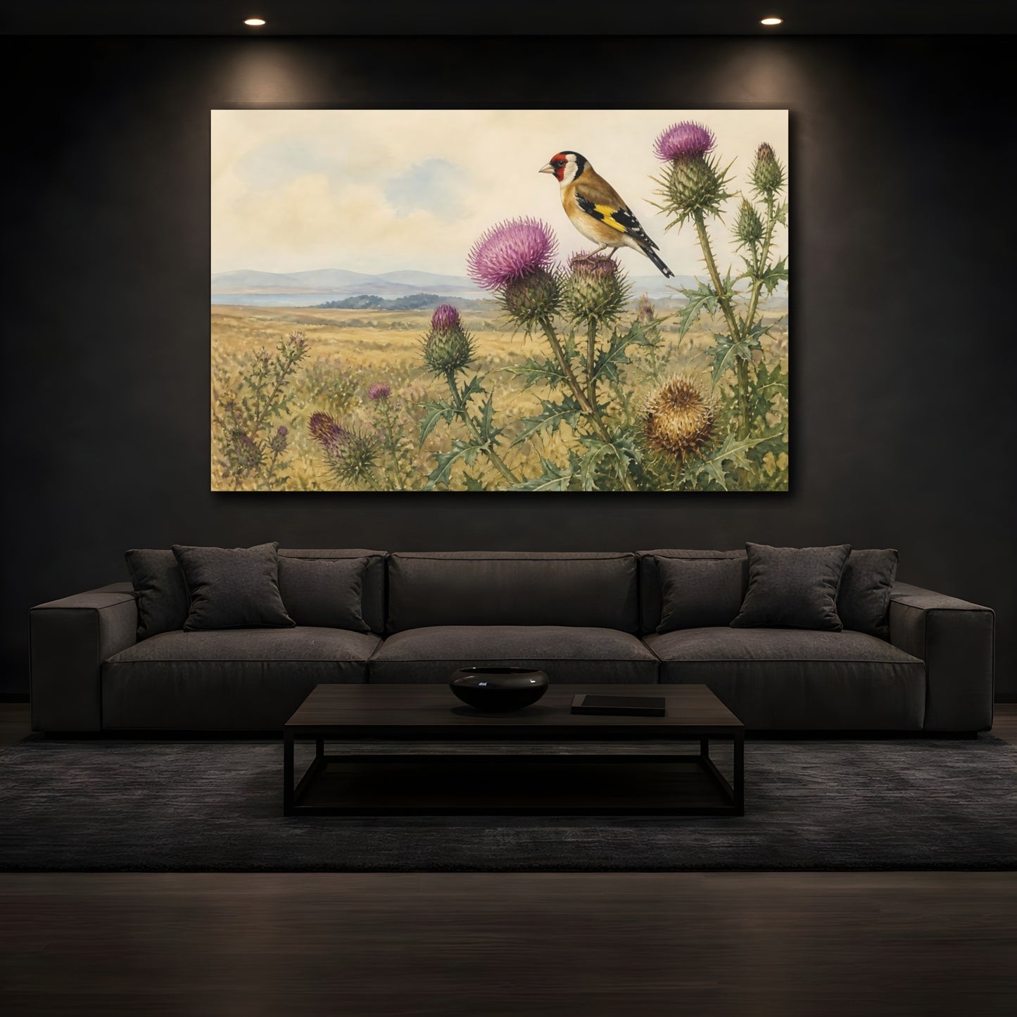 Mockup 3. Vintage Goldfinch On Thistles shown as canvas print