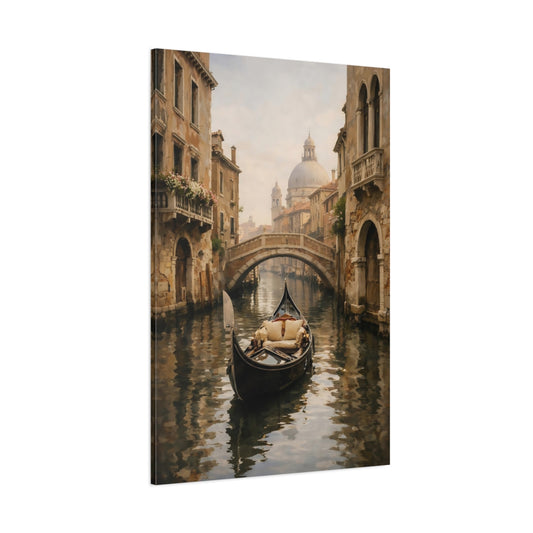 Vintage Gondola Brown And Gray shown as stretched canvas wall art