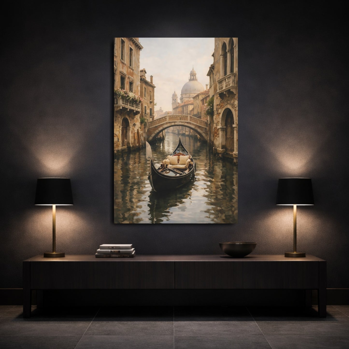 Vintage Gondola Brown And Gray shown as front canvas room wall art